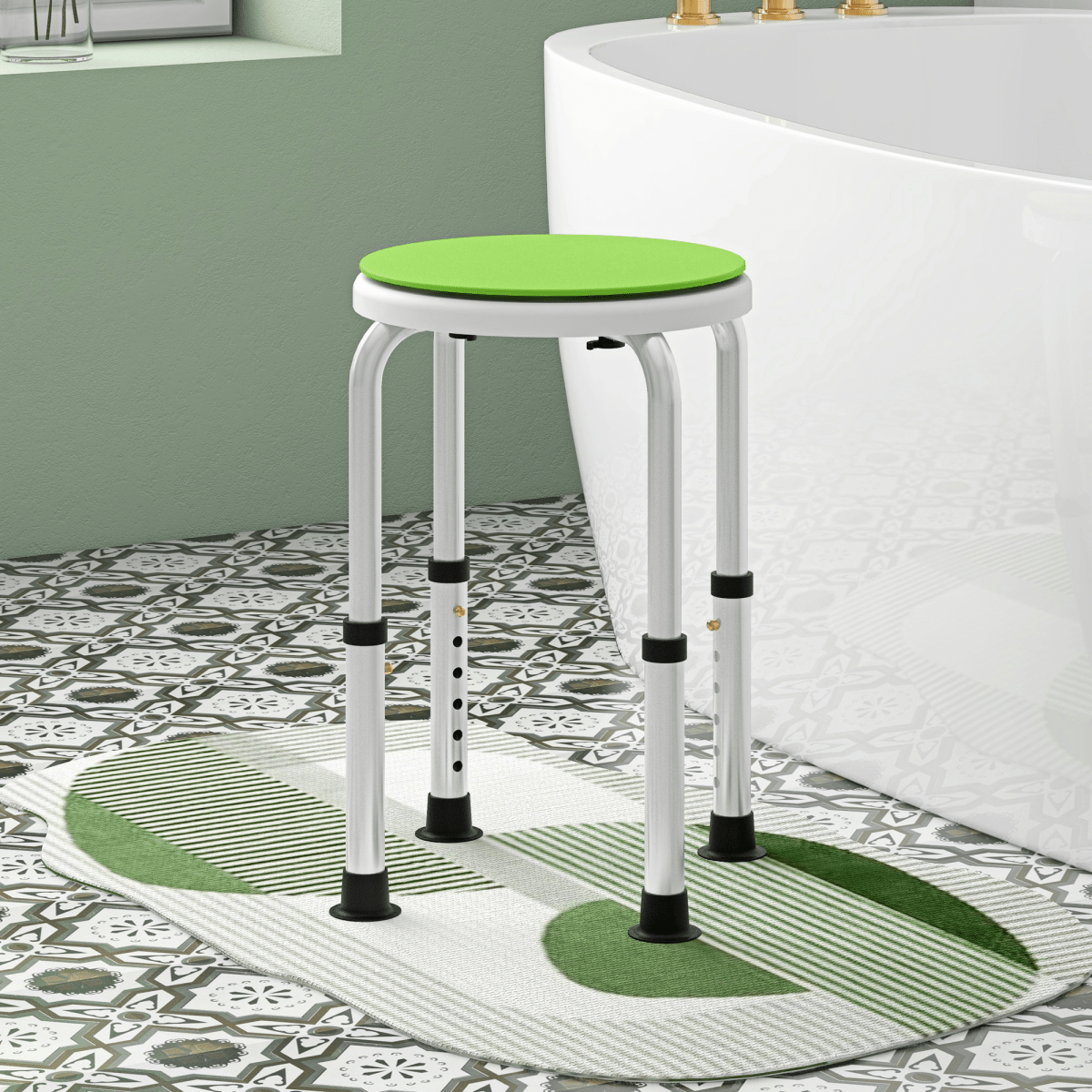 Bath / Shower Stool, Adjustable Height, 360 Degree Swivel - Green - Max 135kg - Baby&More