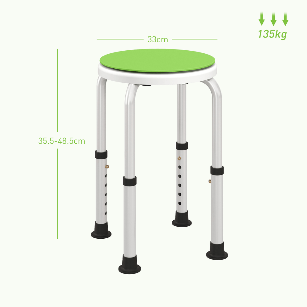 Bath / Shower Stool, Adjustable Height, 360 Degree Swivel - Green - Max 135kg - Baby&More