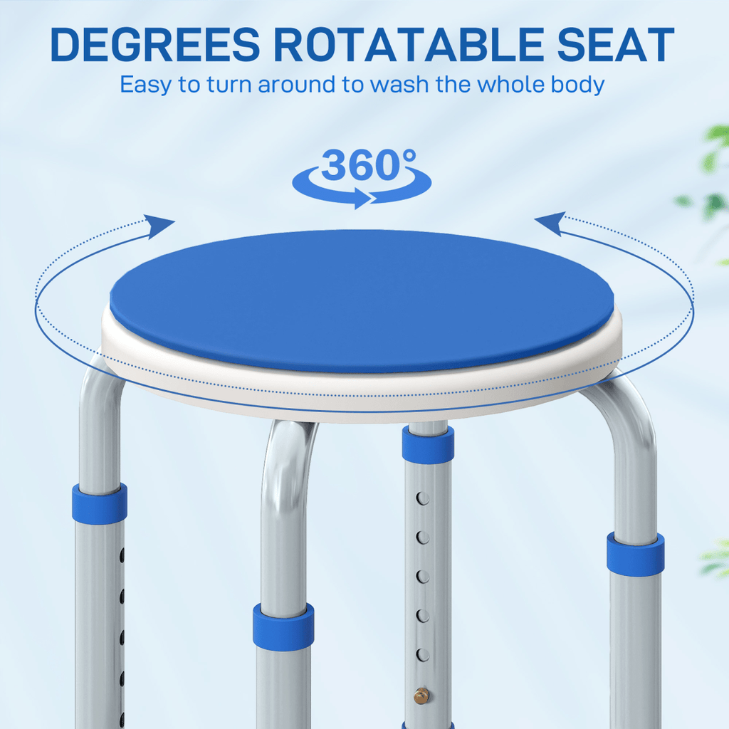 Bath / Shower Stool, Adjustable Height, 360 Degree Swivel - Grey / Blue - Max 135kg - Baby&More