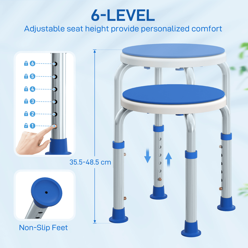 Bath / Shower Stool, Adjustable Height, 360 Degree Swivel - Grey / Blue - Max 135kg - Baby&More