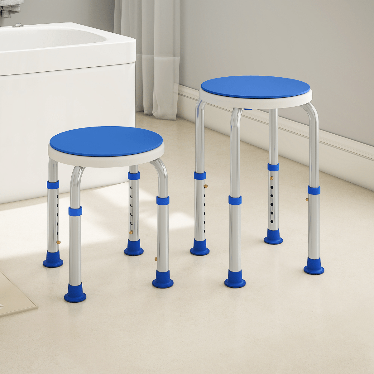 Bath / Shower Stool, Adjustable Height, 360 Degree Swivel - Grey / Blue - Max 135kg - Baby&More