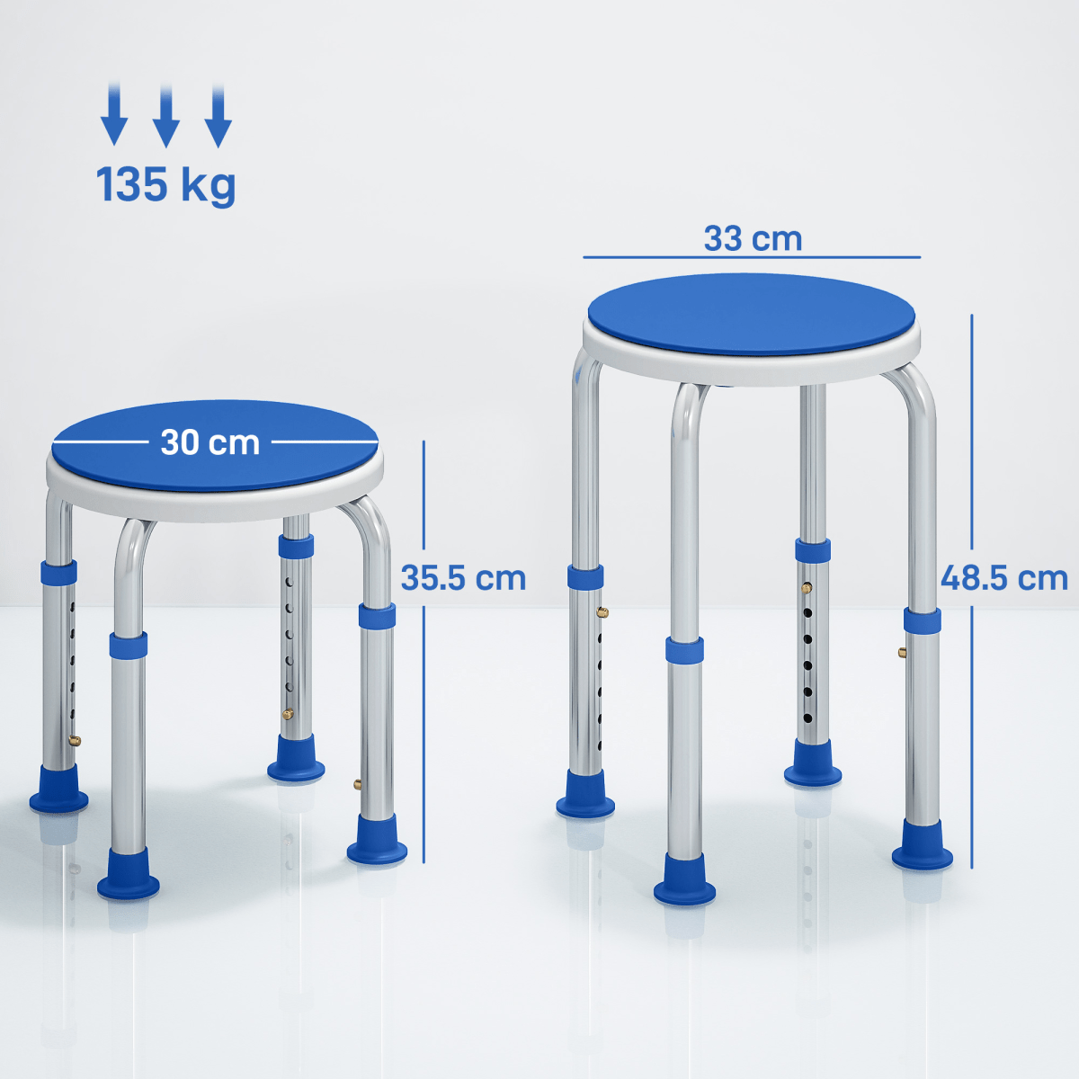 Bath / Shower Stool, Adjustable Height, 360 Degree Swivel - Grey / Blue - Max 135kg - Baby&More