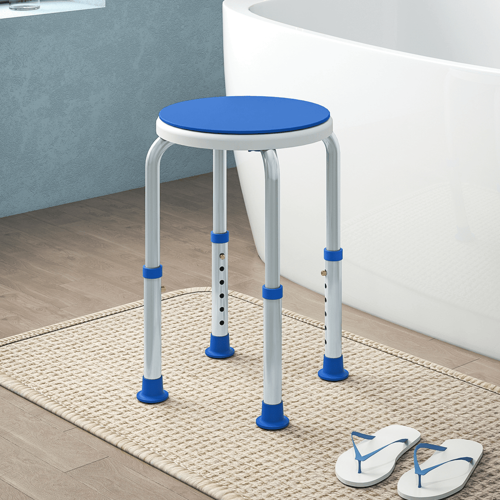 Bath / Shower Stool, Adjustable Height, 360 Degree Swivel - Grey / Blue - Max 135kg - Baby&More