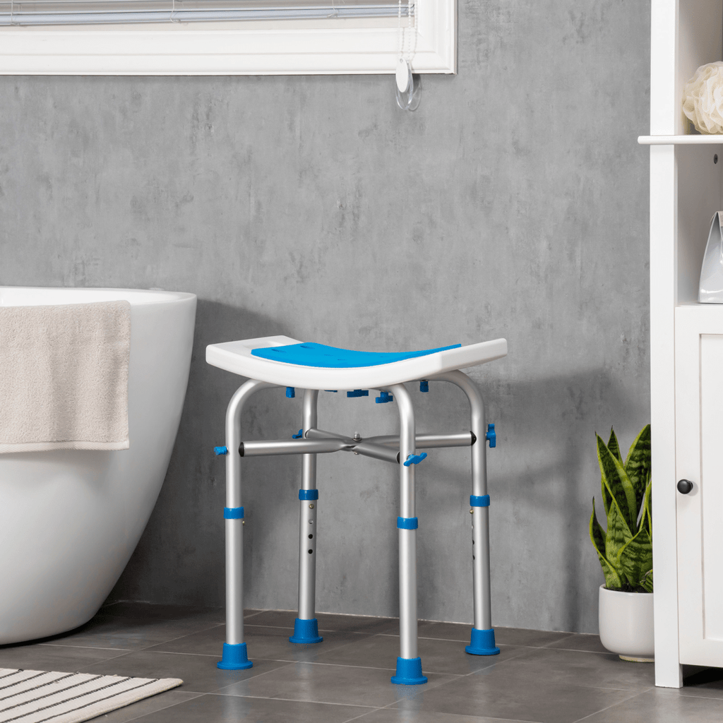 Bath / Shower Stool, Adjustable Height - White & Blue - Max 150kg - Baby&More