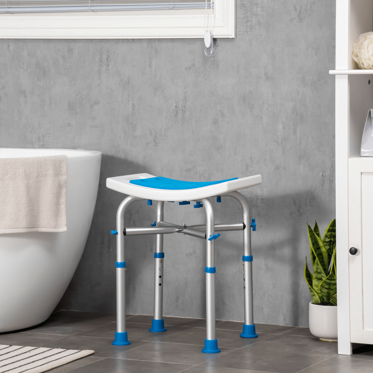 Bath / Shower Stool, Adjustable Height - White & Blue - Max 150kg - Baby&More