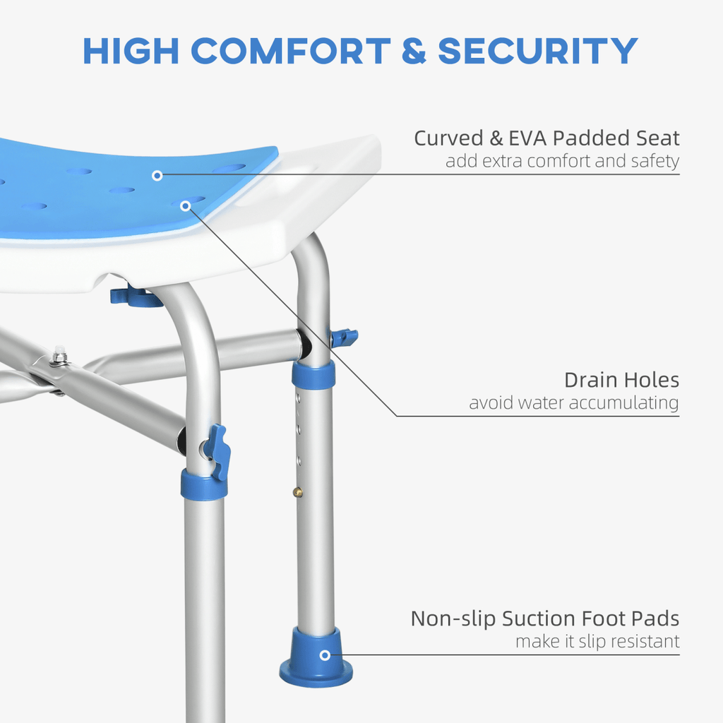 Bath / Shower Stool, Adjustable Height - White & Blue - Max 150kg - Baby&More