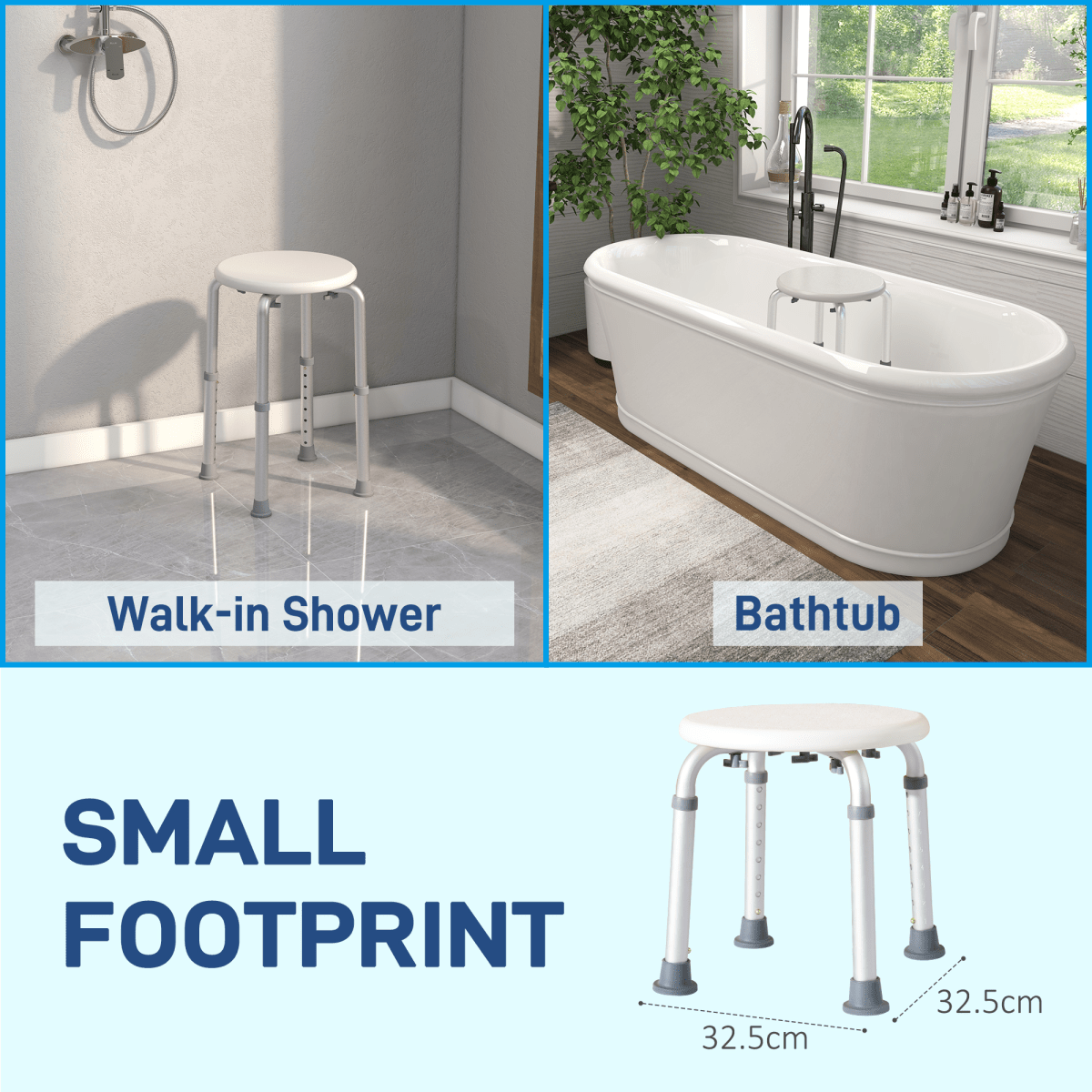 Bath / Shower Stool, Adjustable Height - White - Max 136kg - Baby&More