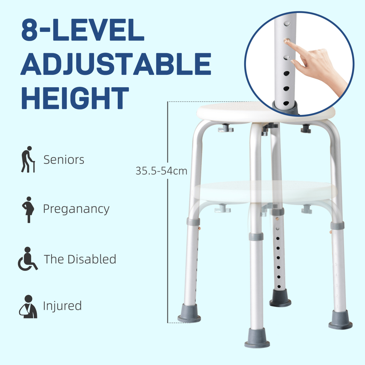 Bath / Shower Stool, Adjustable Height - White - Max 136kg - Baby&More