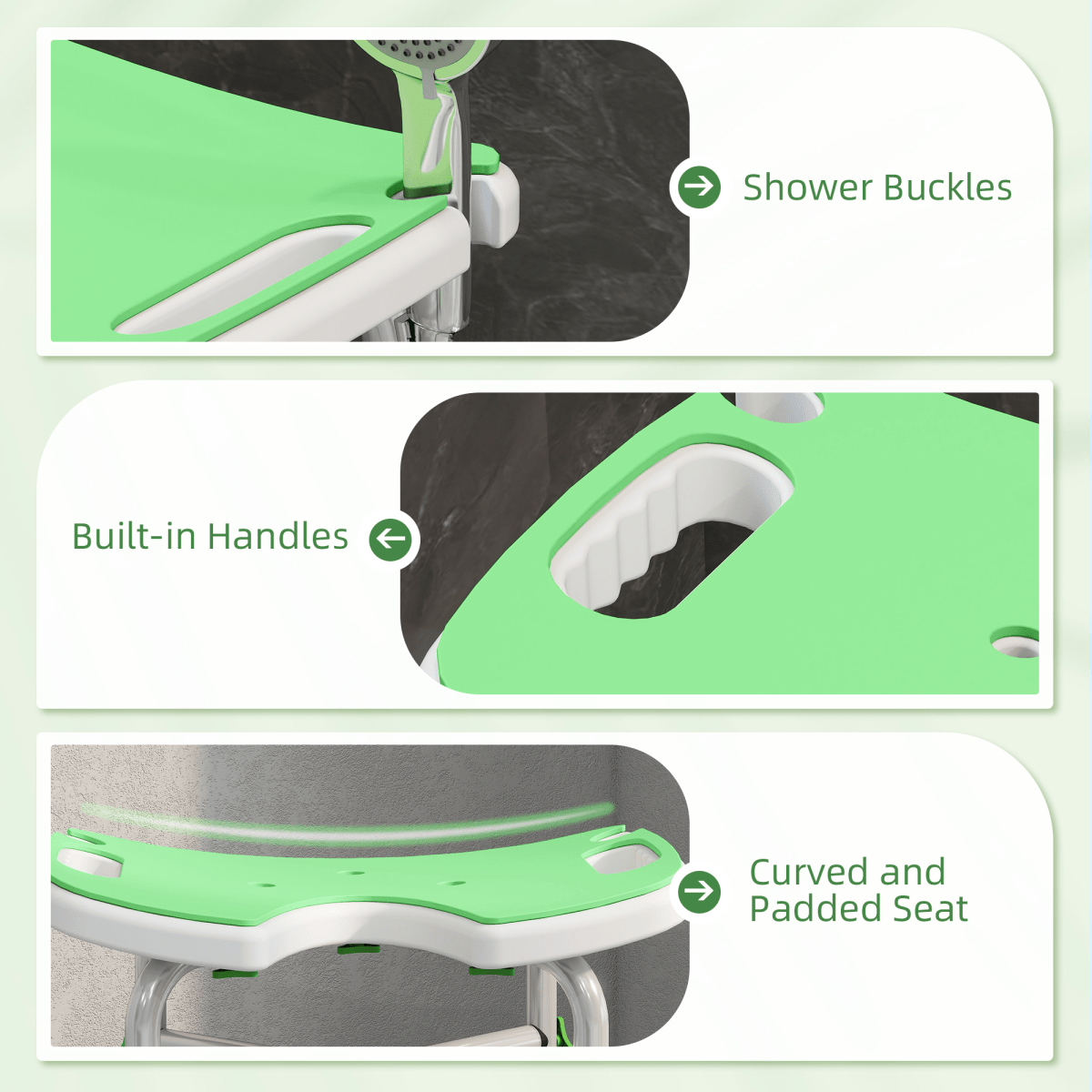Bath / Shower Stool & Grab Handle, Adjustable Height - Green - Max 150kg - Baby&More