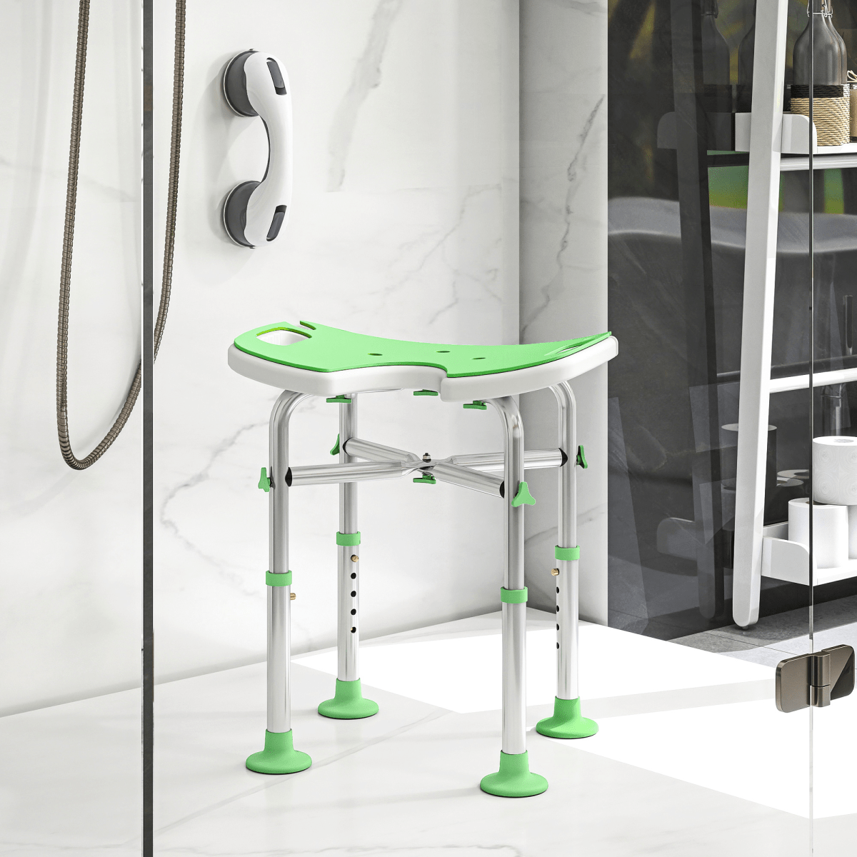 Bath / Shower Stool & Grab Handle, Adjustable Height - Green - Max 150kg - Baby&More