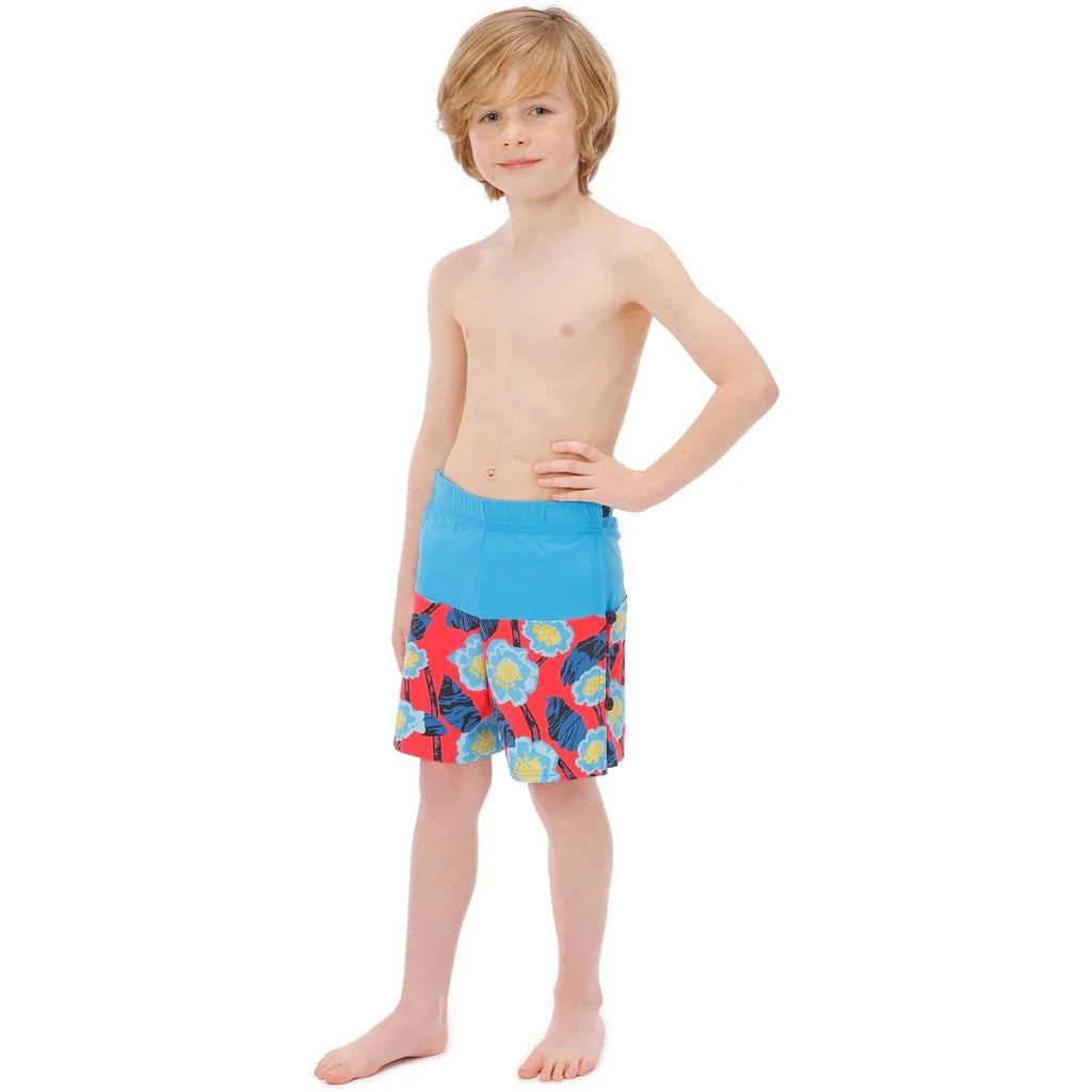 Kes-Vir Boy's Wrap Swim Shorts - Floral Blue