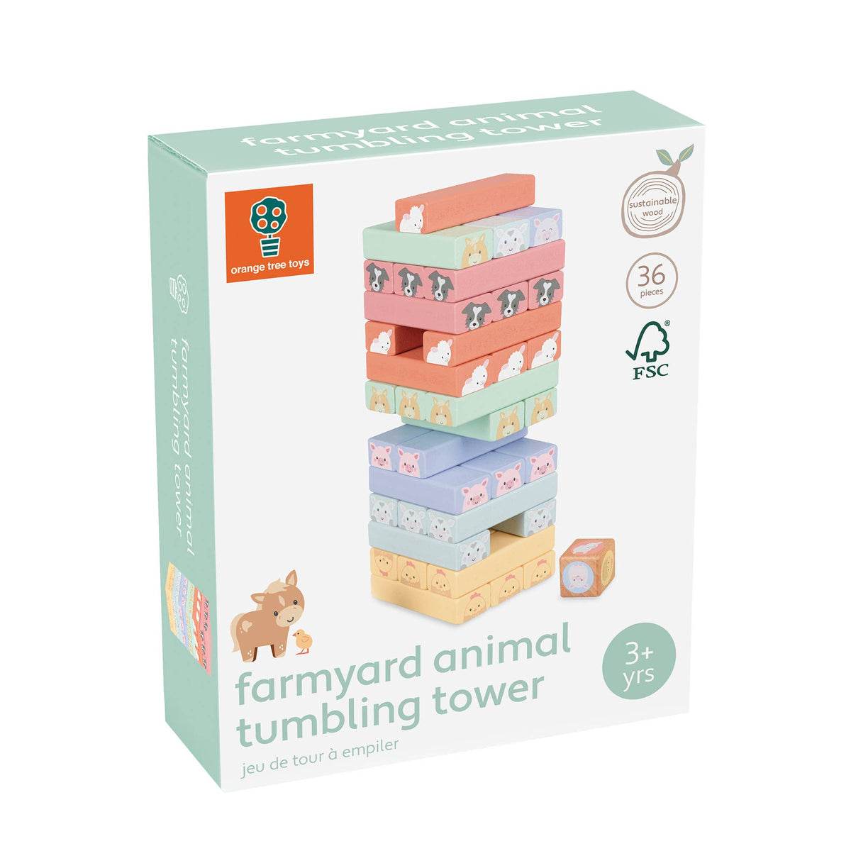 Orange Tree Toys - Farmyard Wooden Animal Tumbling Tower
