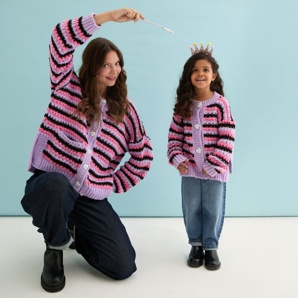 Cara & The Sky Bernice Kids Stripe Cross Stitch Cardigan - Lilac