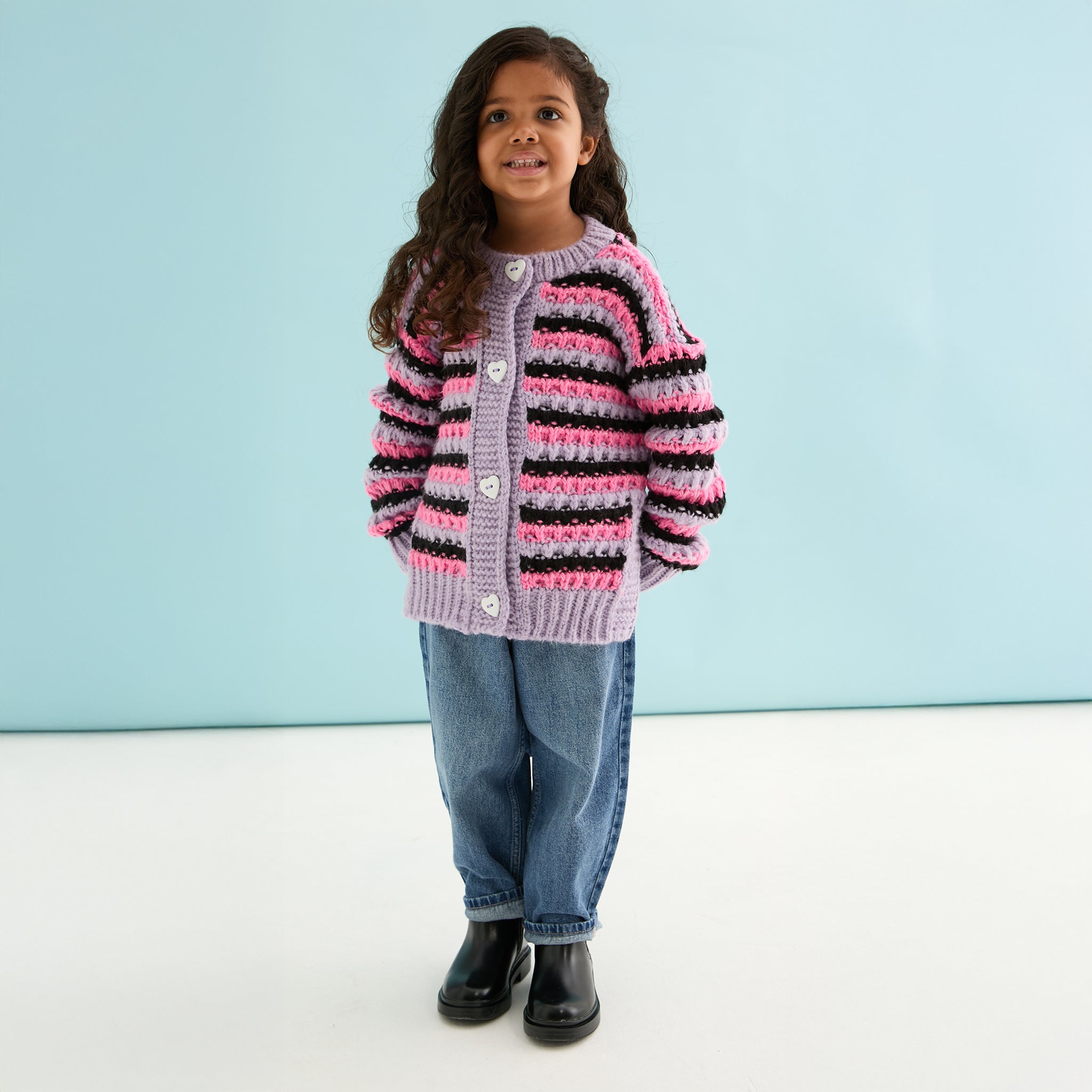Cara & The Sky Bernice Kids Stripe Cross Stitch Cardigan - Lilac