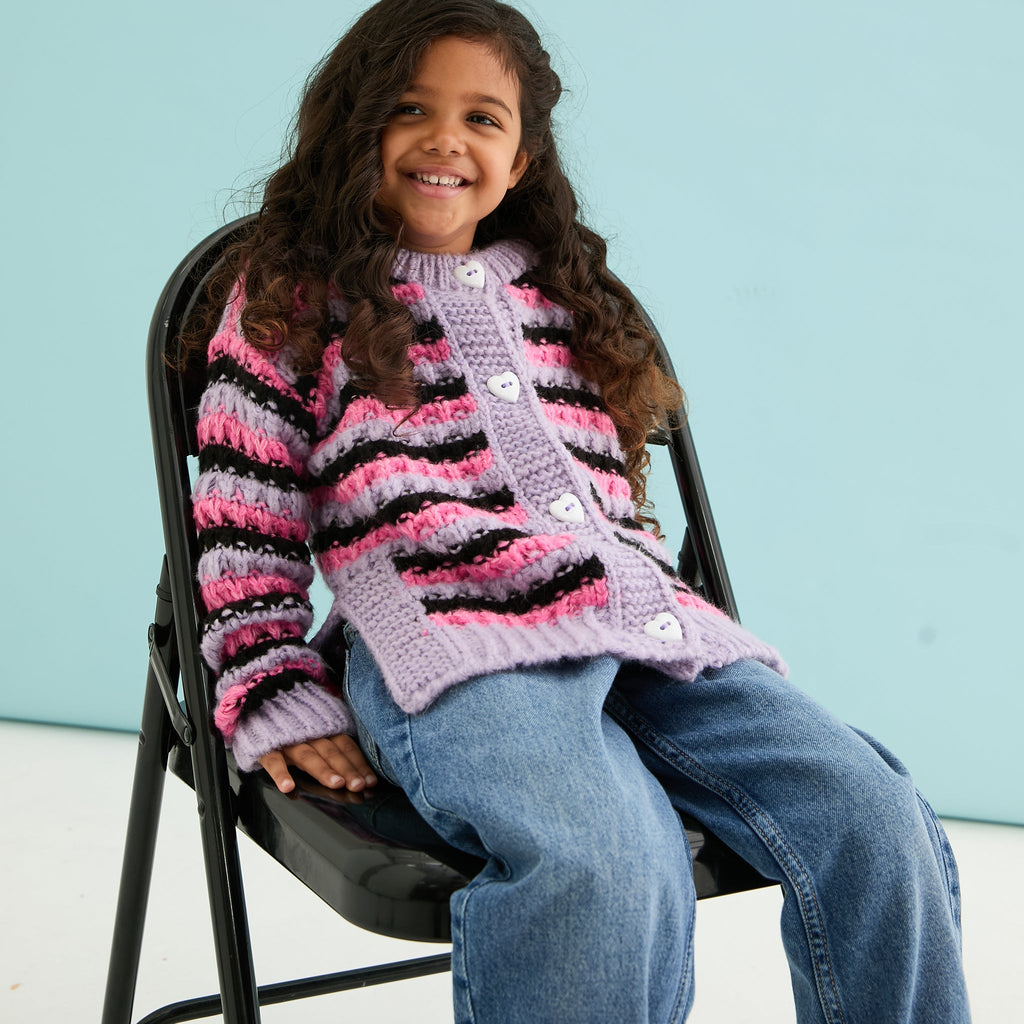Cara & The Sky Bernice Kids Stripe Cross Stitch Cardigan - Lilac