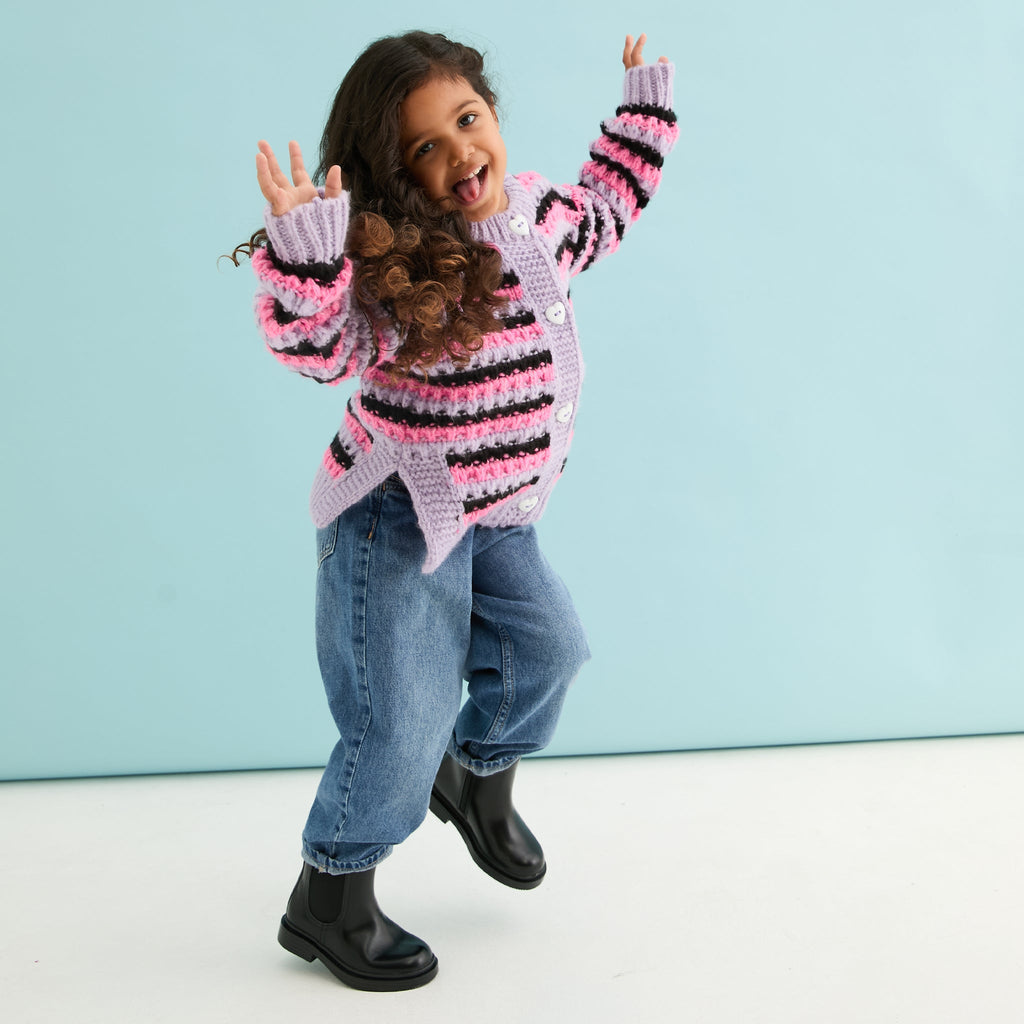 Cara & The Sky Bernice Kids Stripe Cross Stitch Cardigan - Lilac