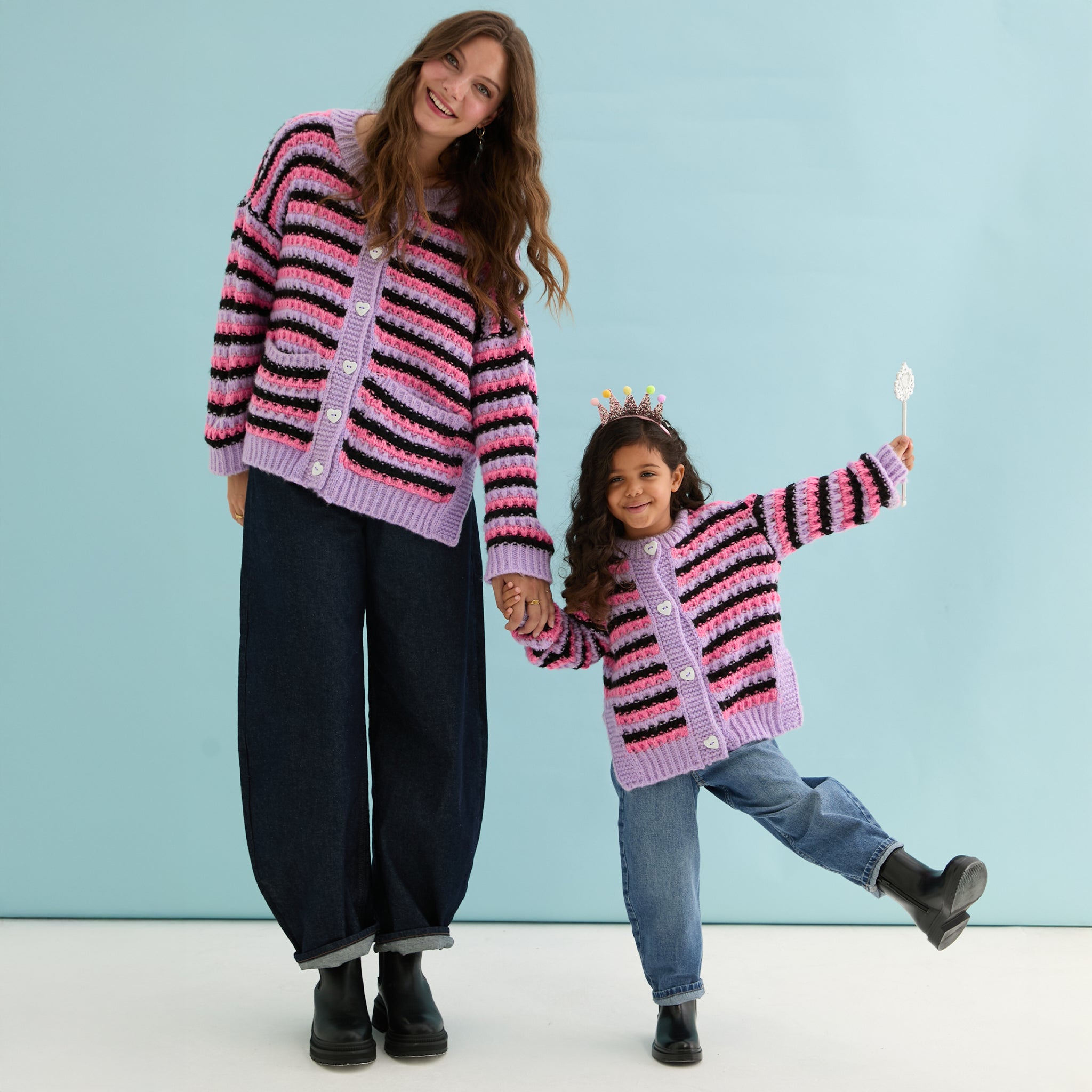 Cara & The Sky Bernice Kids Stripe Cross Stitch Cardigan - Lilac