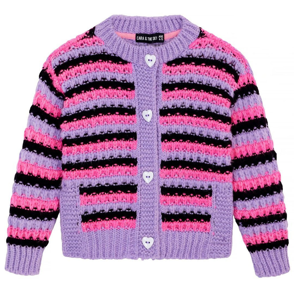 Cara & The Sky Bernice Kids Stripe Cross Stitch Cardigan - Lilac