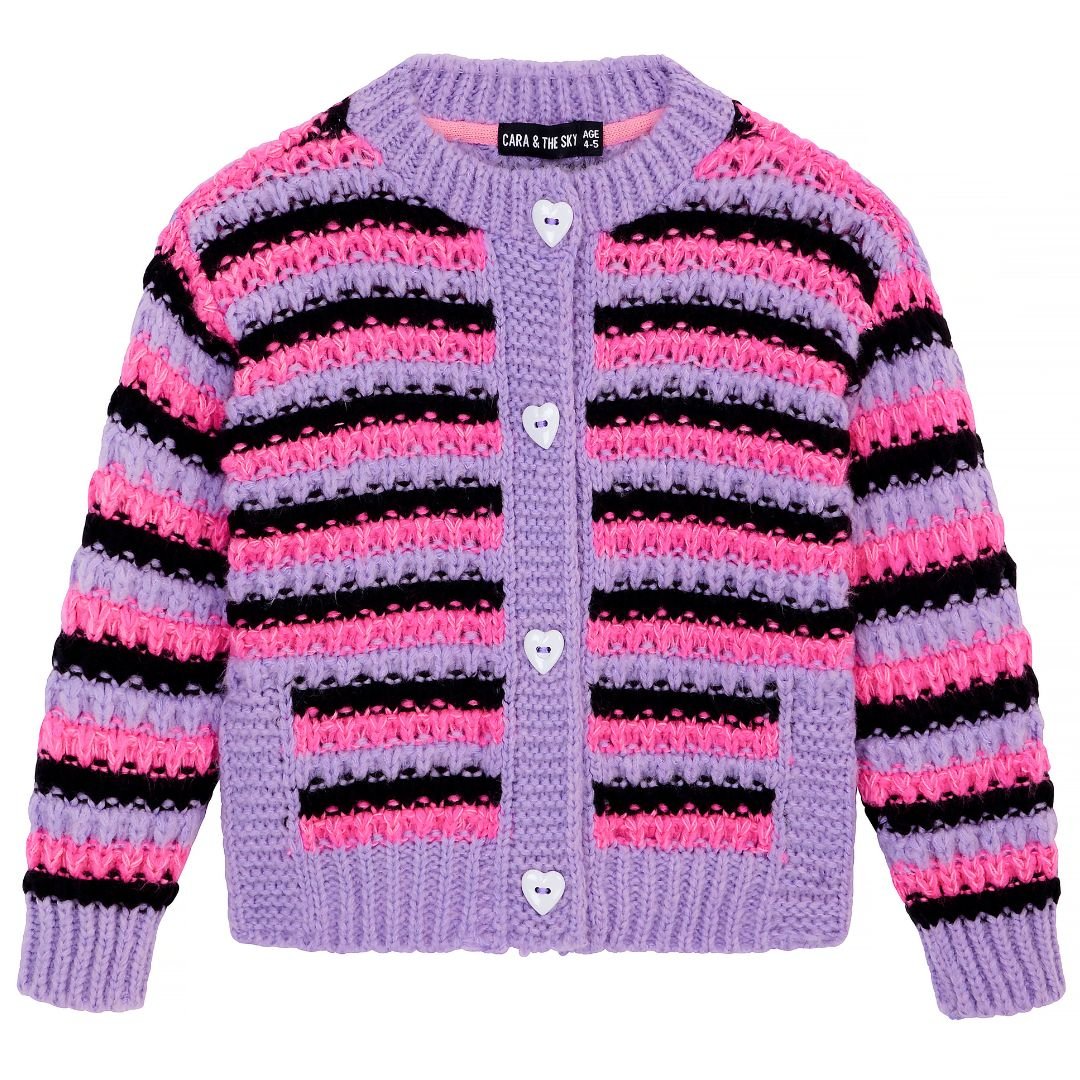 Cara & The Sky Bernice Kids Stripe Cross Stitch Cardigan - Lilac