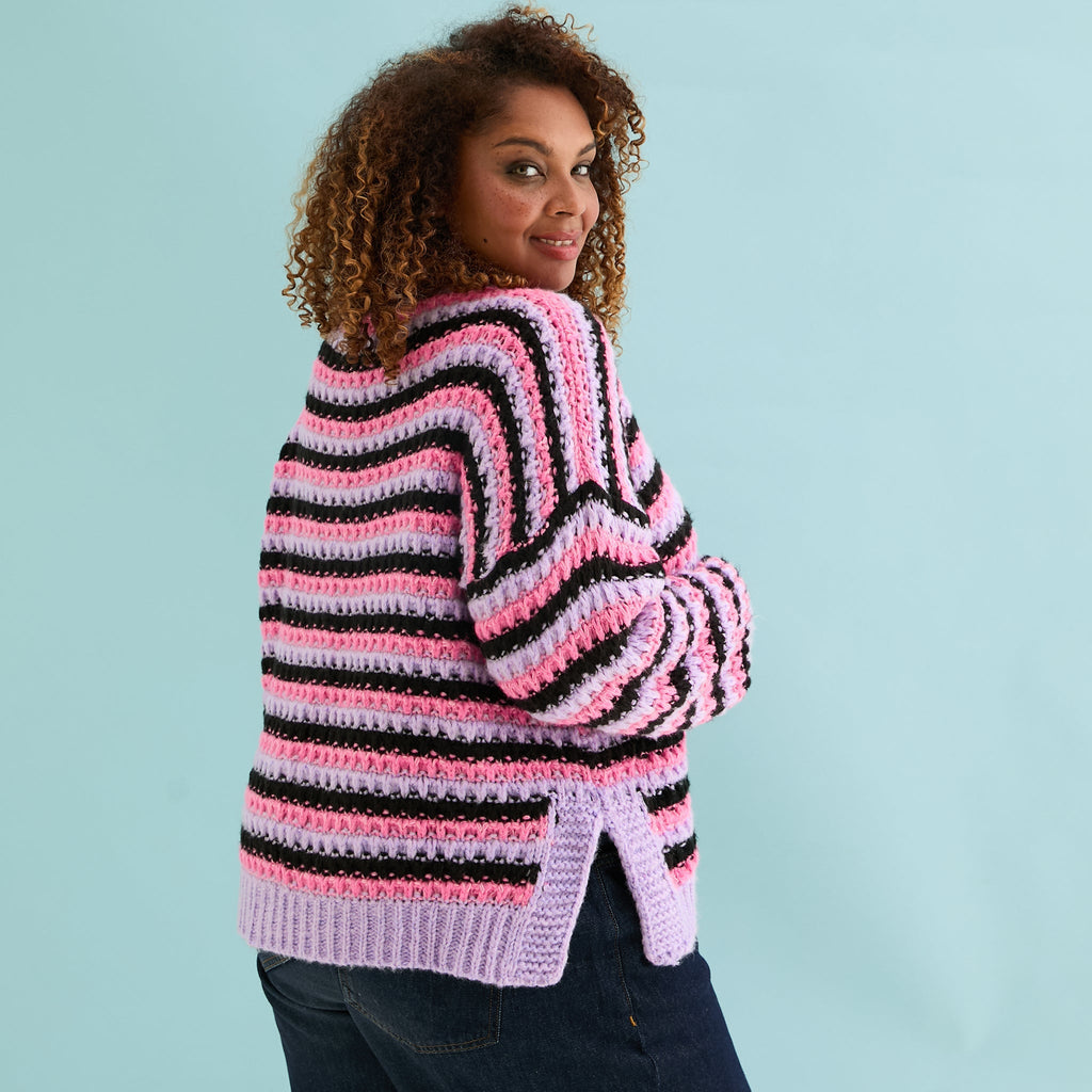 Cara & The Sky Bernice Stripe Cross Stitch Ladies Cardigan - Lilac