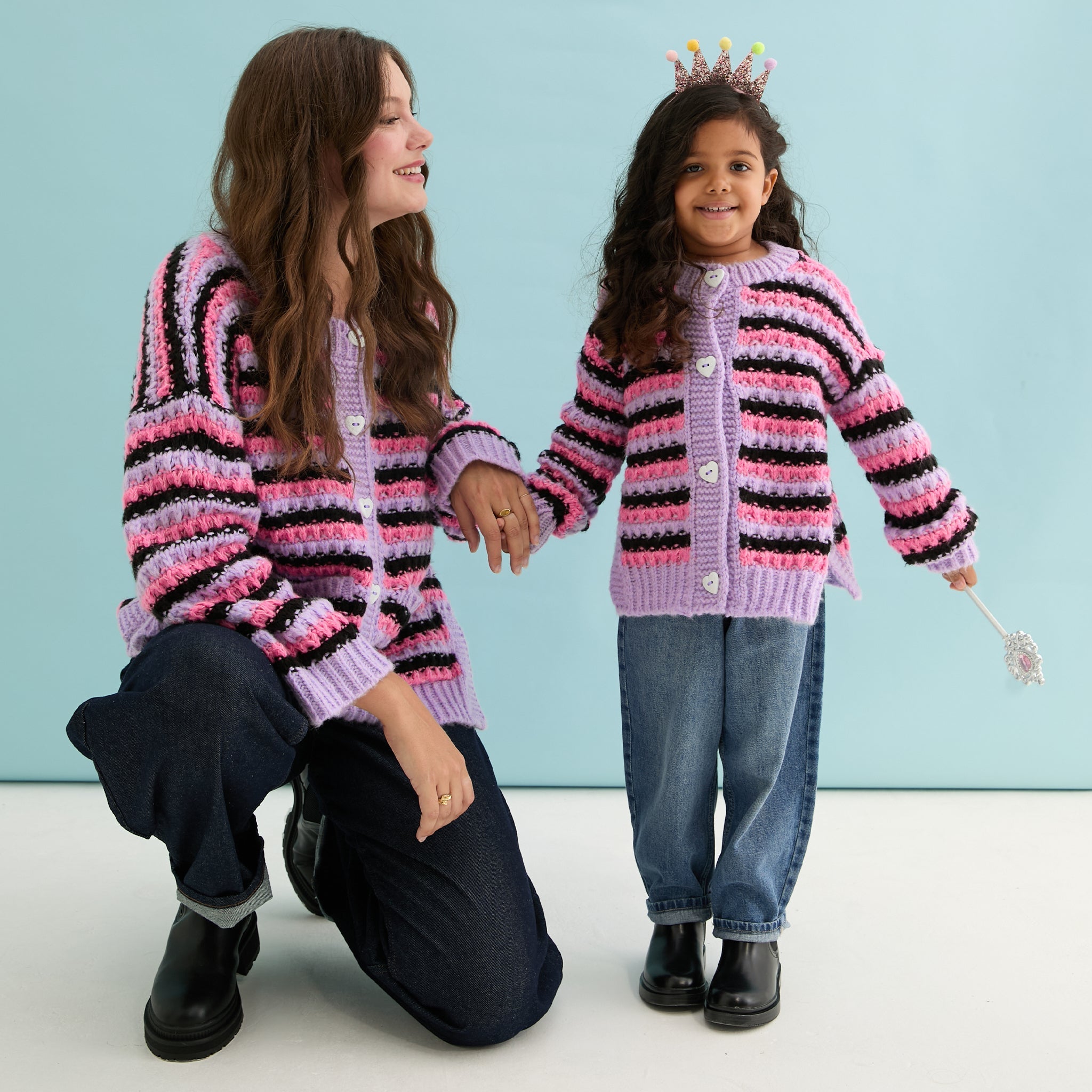 Cara & The Sky Bernice Stripe Cross Stitch Ladies Cardigan - Lilac
