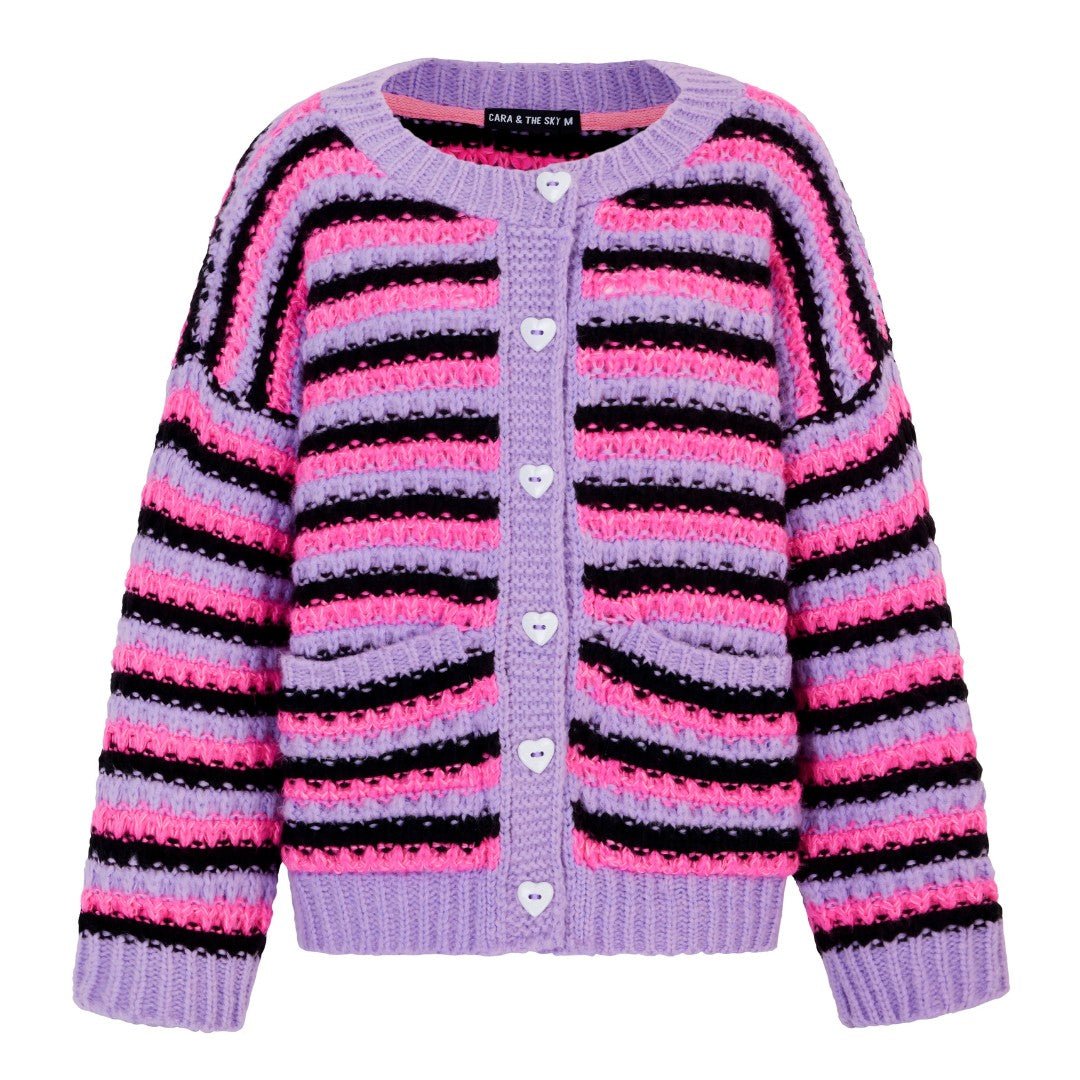 Cara & The Sky Bernice Stripe Cross Stitch Ladies Cardigan - Lilac