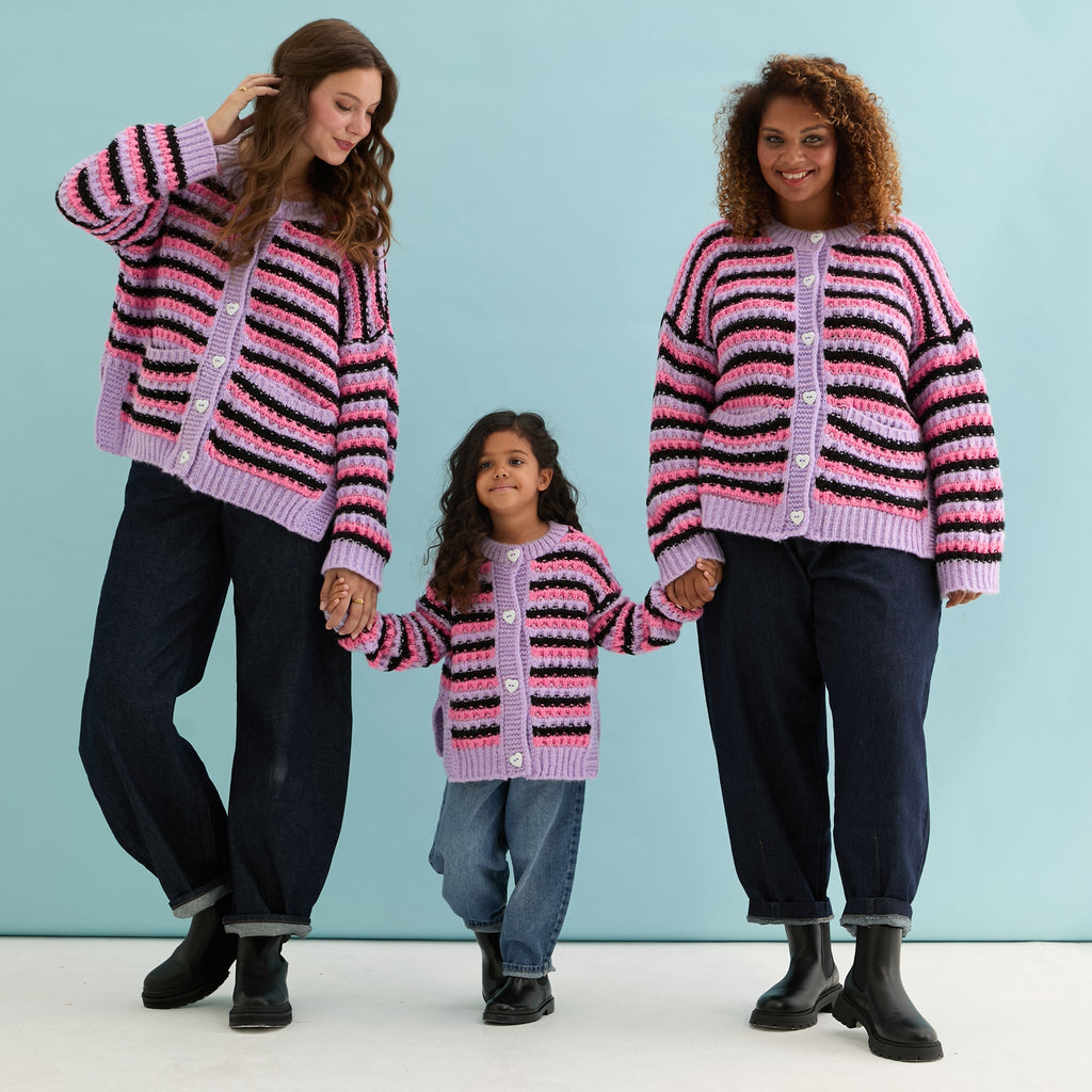 Cara & The Sky Bernice Stripe Cross Stitch Ladies Cardigan - Lilac