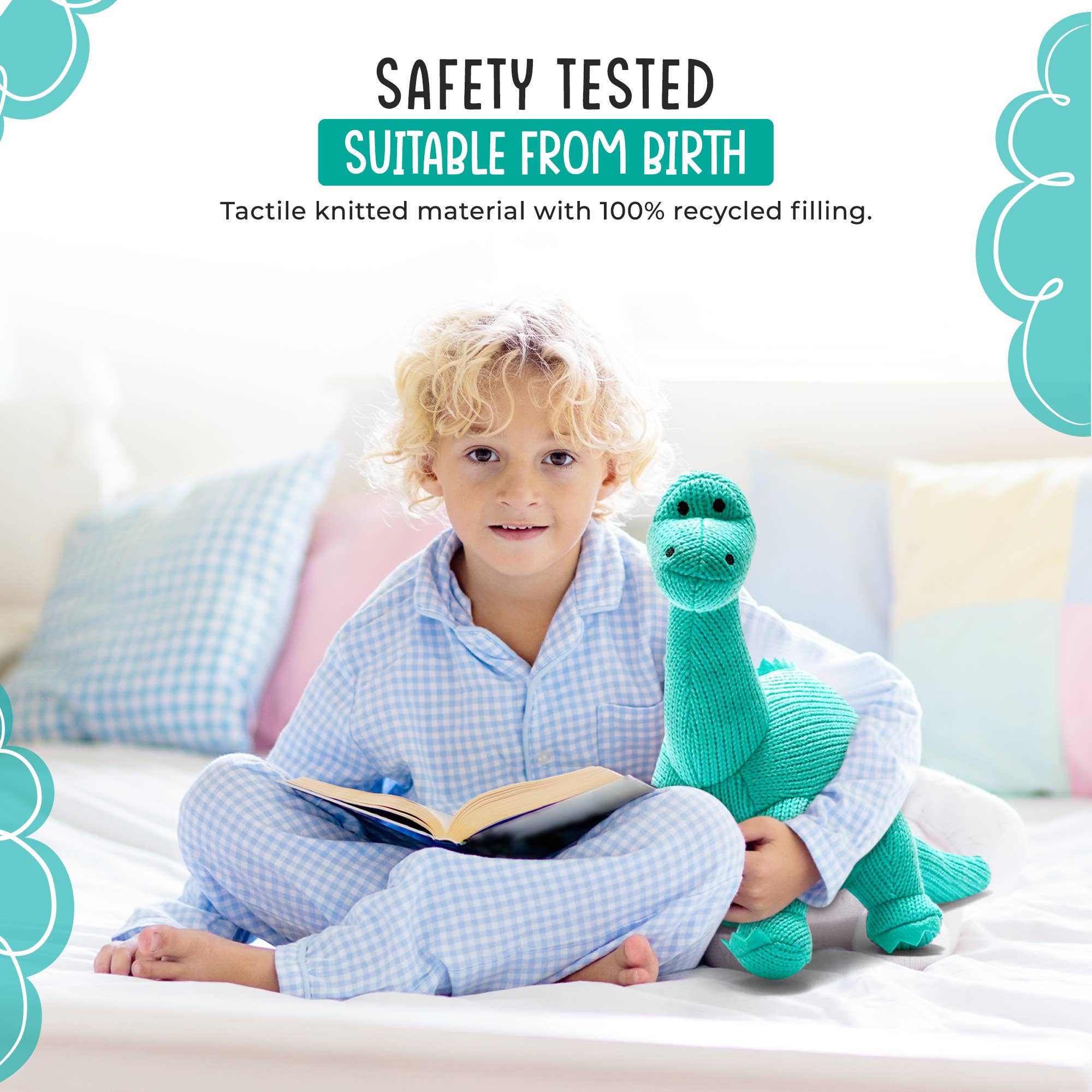 Best Years - Knitted Diplodocus Dinosaur Soft Toy - Ice Blue - Baby&More