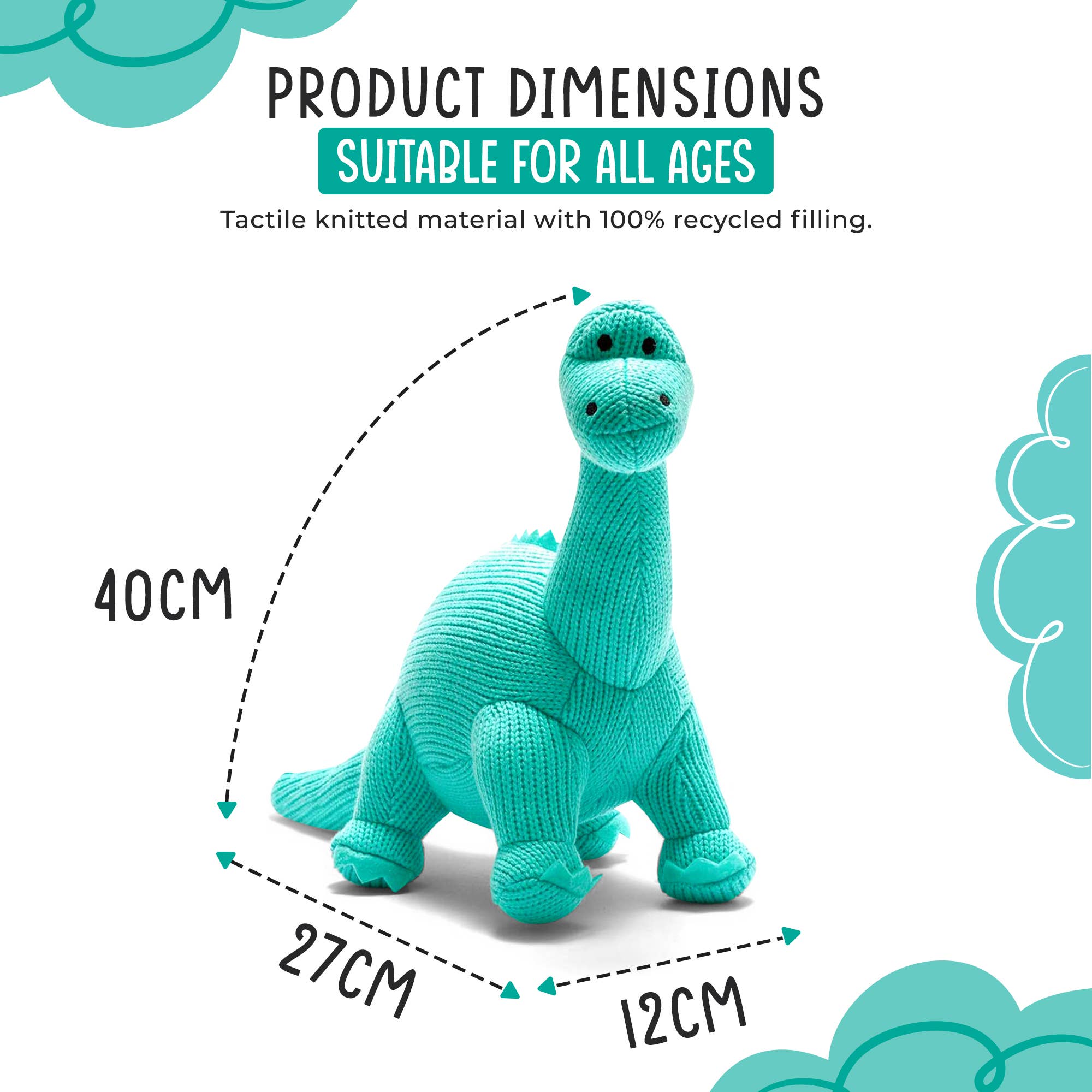 Best Years - Knitted Diplodocus Dinosaur Soft Toy - Ice Blue - Baby&More