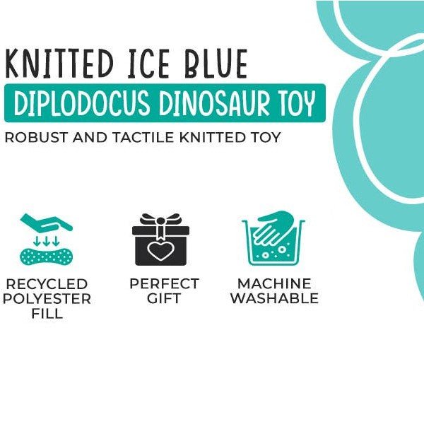 Best Years - Knitted Diplodocus Dinosaur Soft Toy - Ice Blue - Baby&More
