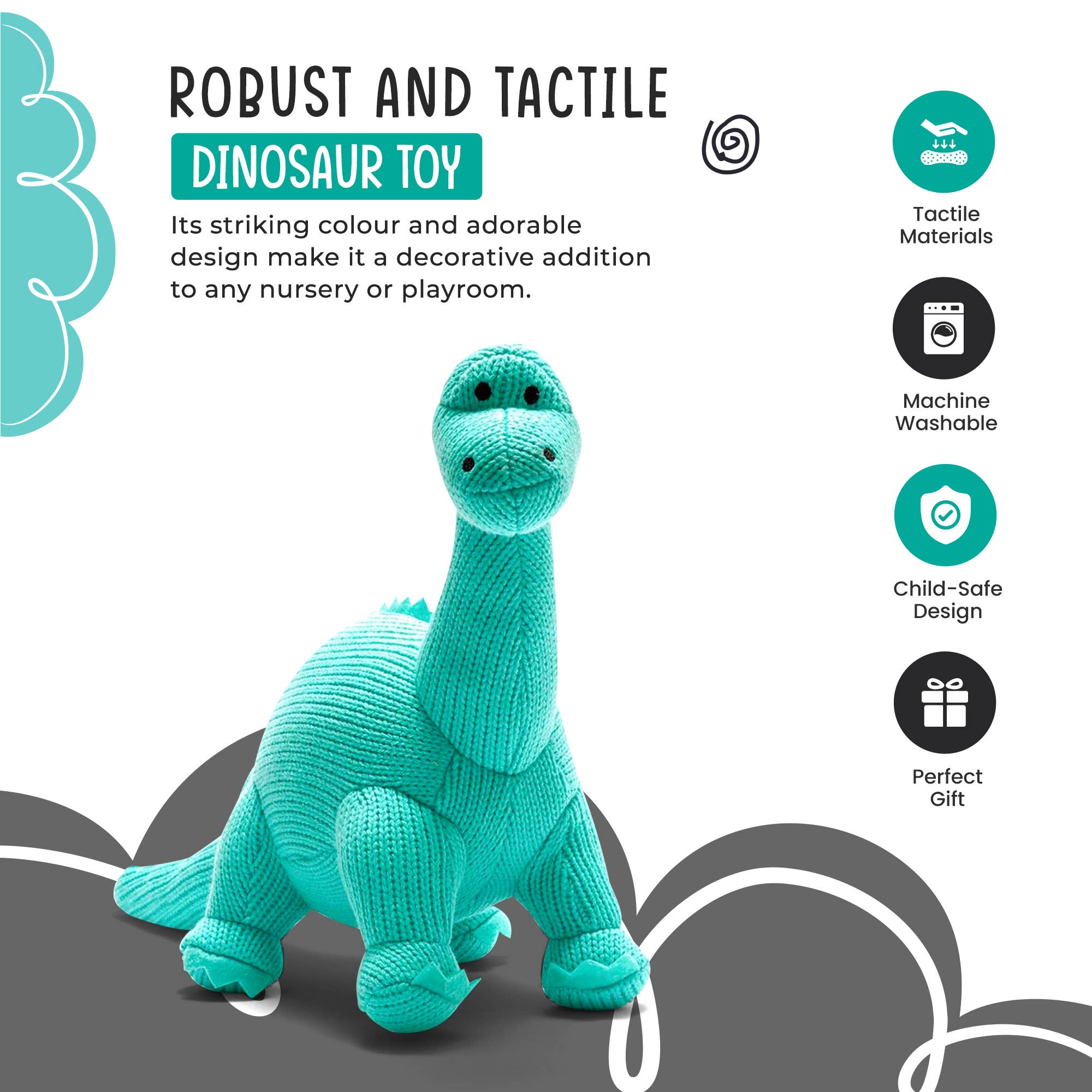 Best Years - Knitted Diplodocus Dinosaur Soft Toy - Ice Blue - Baby&More