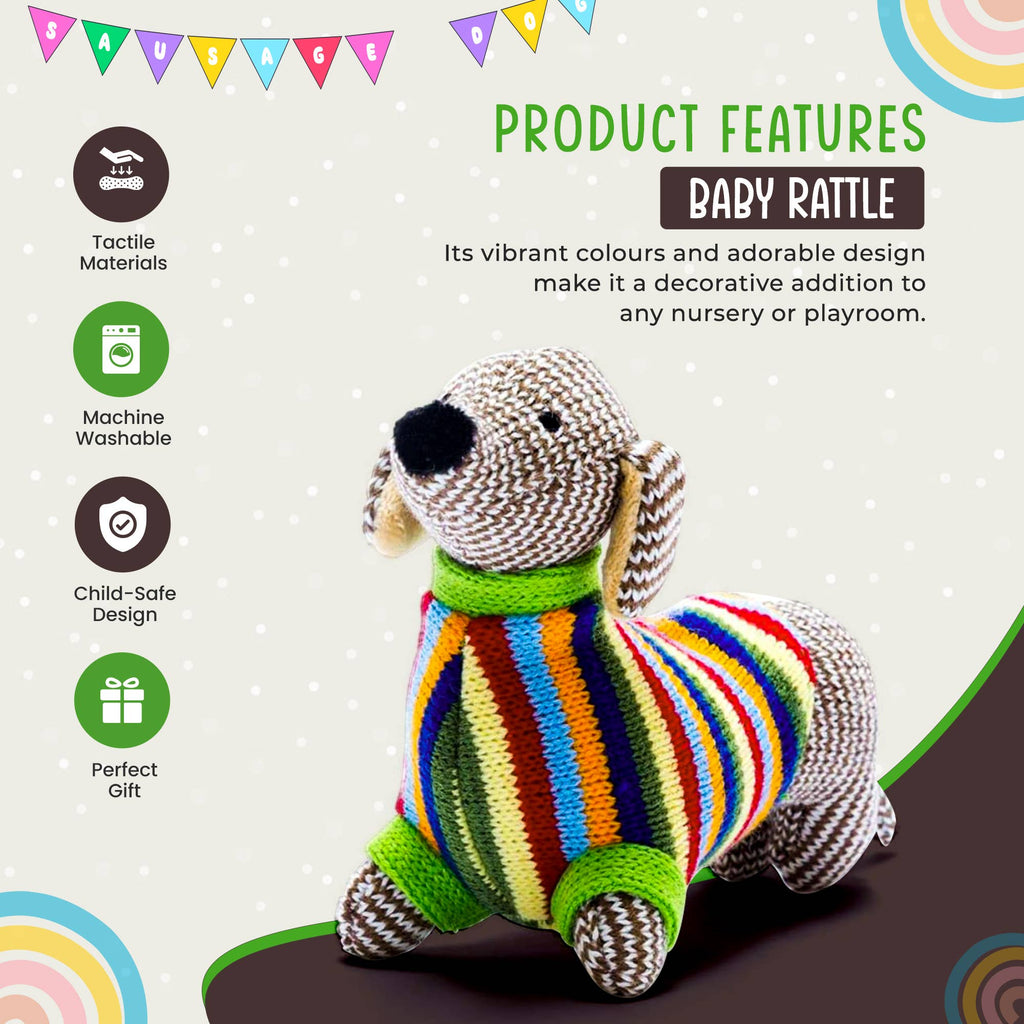 Best Years - Knitted Sausage Dog Baby Rattle - Baby&More