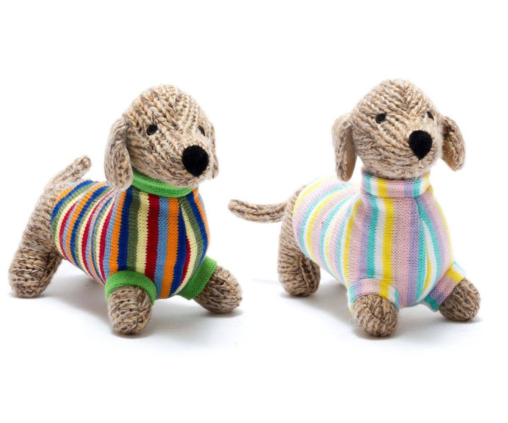 Best Years - Knitted Sausage Dog Soft Toy with Stripe Jumper - Baby&More
