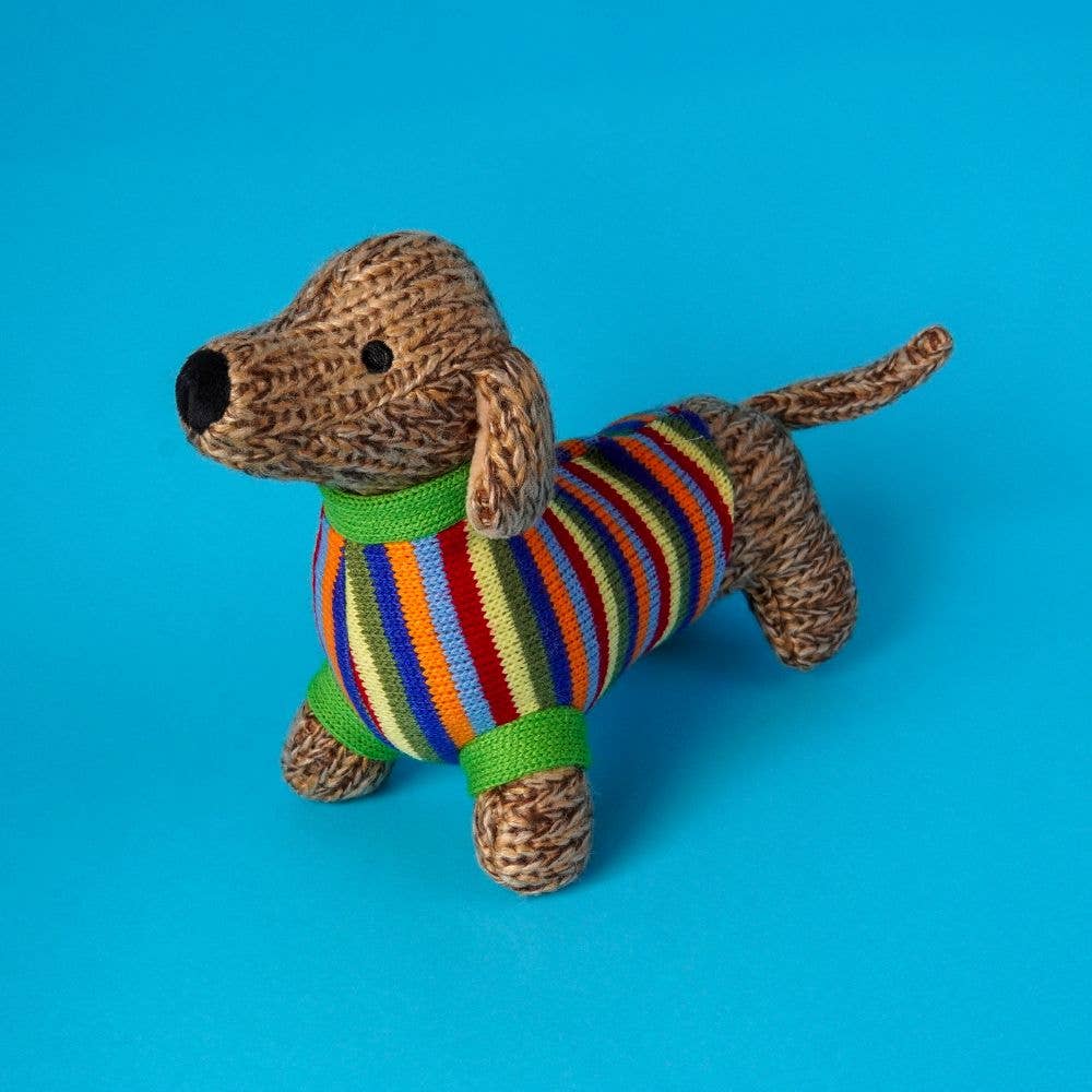 Best Years - Knitted Sausage Dog Soft Toy with Stripe Jumper - Baby&More