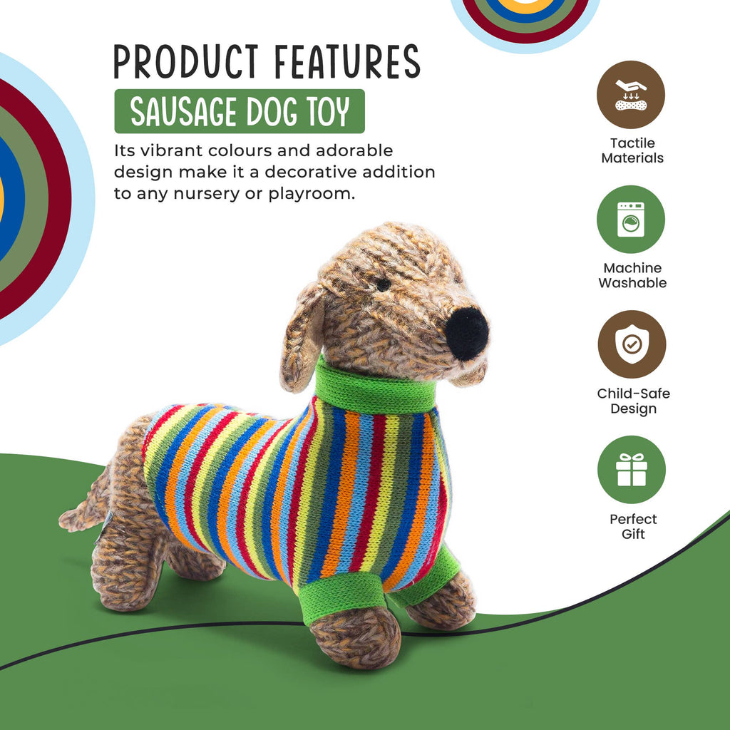 Best Years - Knitted Sausage Dog Soft Toy with Stripe Jumper - Baby&More