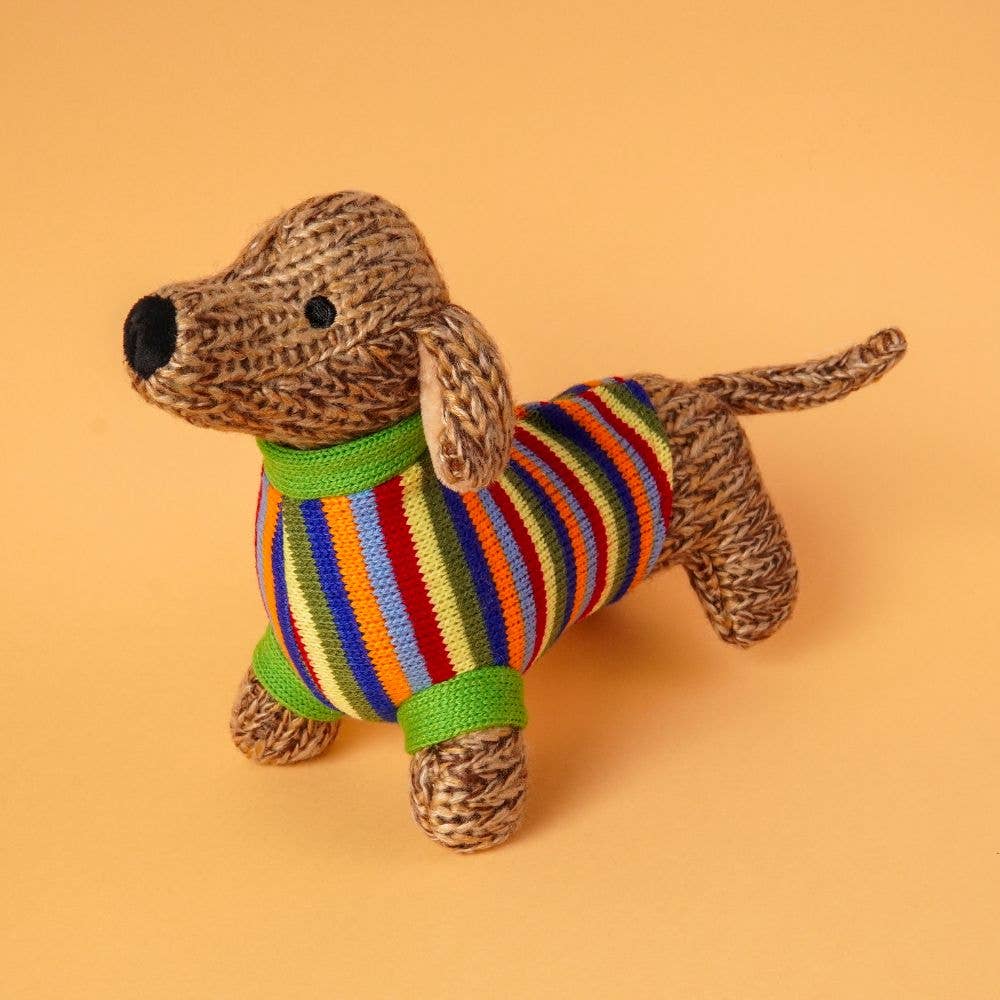 Best Years - Knitted Sausage Dog Soft Toy with Stripe Jumper - Baby&More