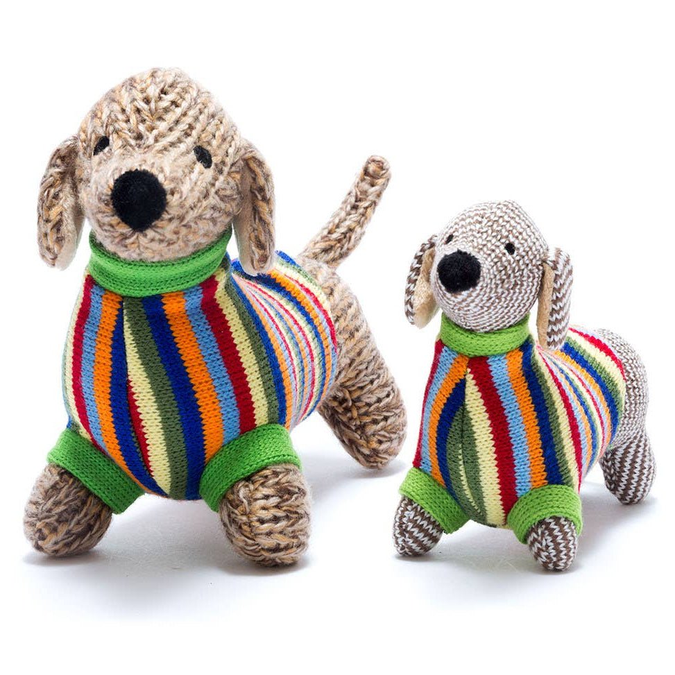Best Years - Knitted Sausage Dog Soft Toy with Stripe Jumper - Baby&More