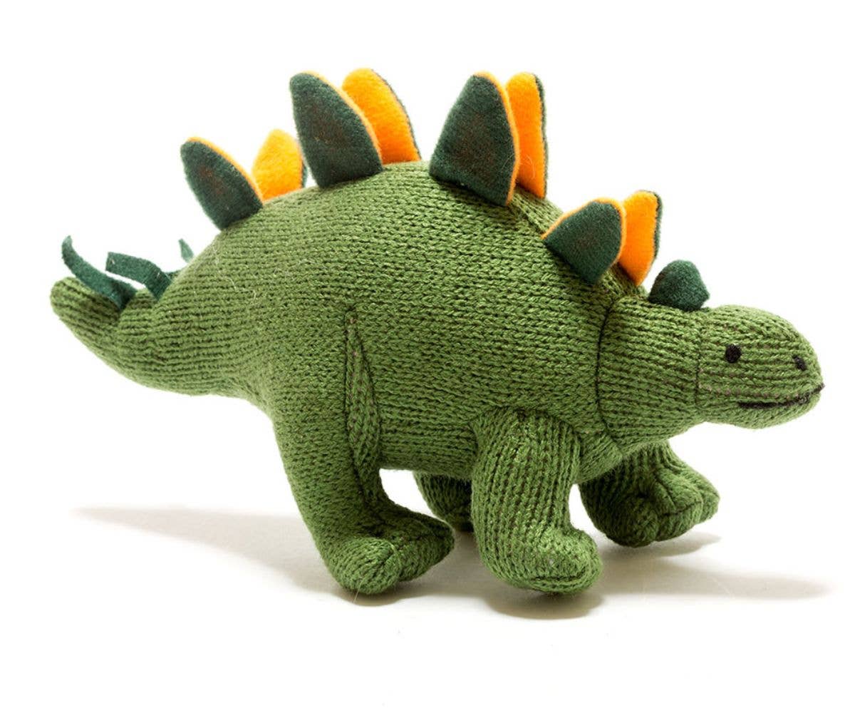 Best Years - Knitted Stegosaurus Dinosaur Baby Rattle - Green / Orange - Baby&More