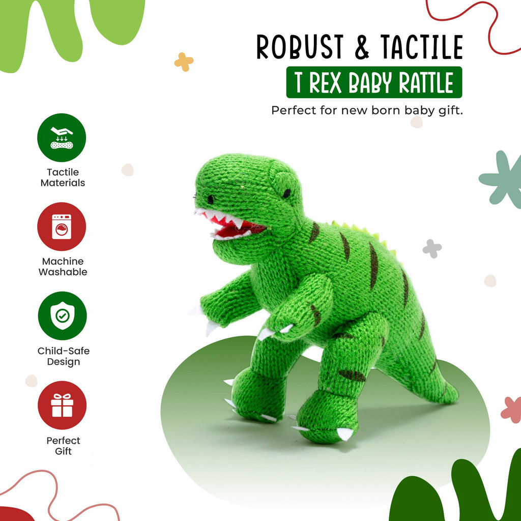 Best Years - Knitted T - Rex Dinosaur Baby Rattle - Green - Baby&More