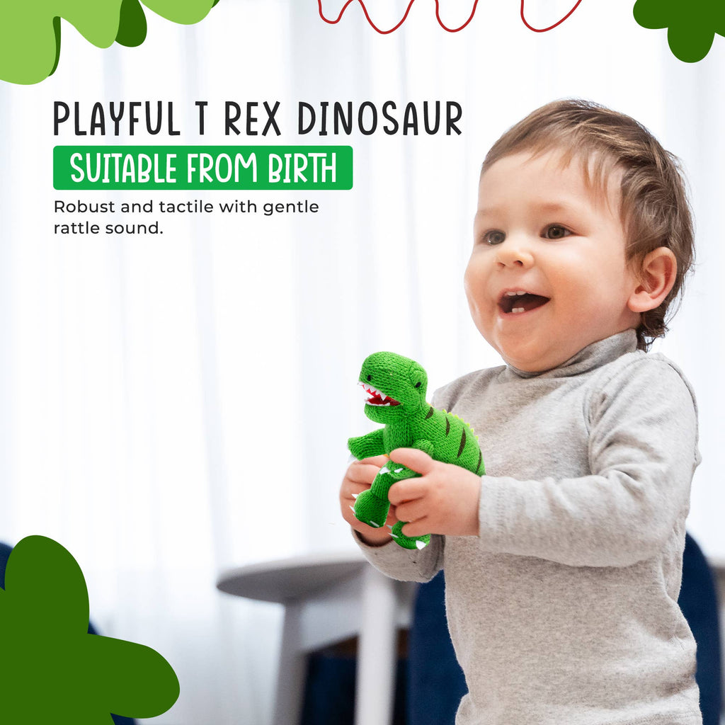 Best Years - Knitted T - Rex Dinosaur Baby Rattle - Green - Baby&More