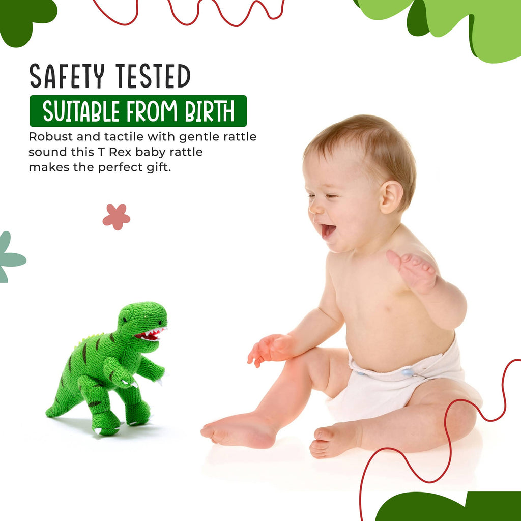 Best Years - Knitted T - Rex Dinosaur Baby Rattle - Green - Baby&More