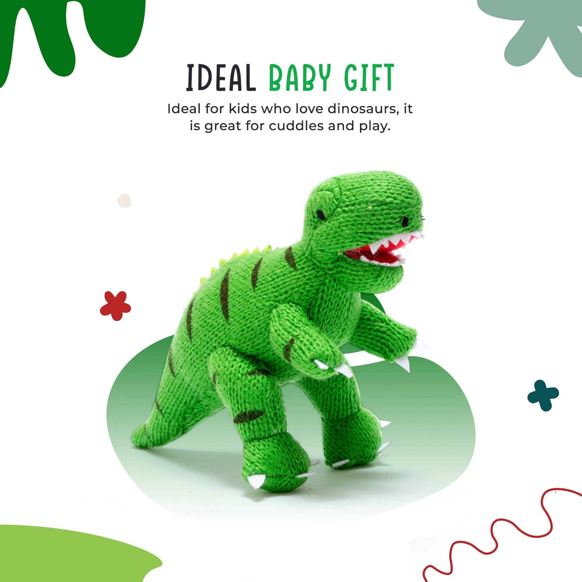 Best Years - Knitted T - Rex Dinosaur Baby Rattle - Green - Baby&More