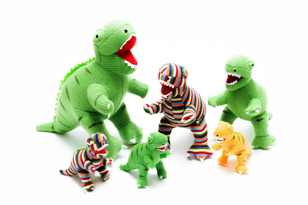 Best Years - Knitted T - Rex Dinosaur Baby Rattle - Rainbow Stripe - Baby&More
