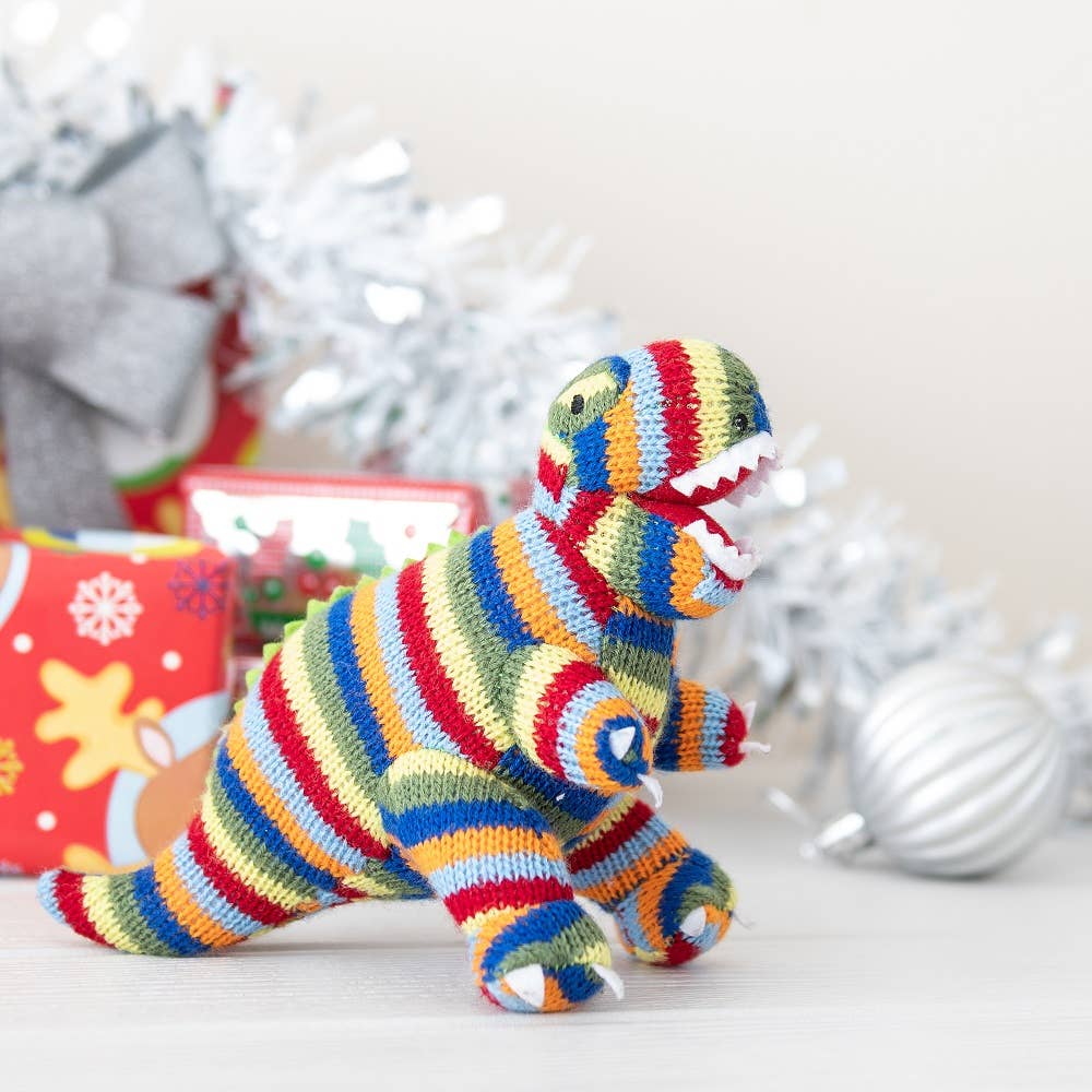 Best Years - Knitted T - Rex Dinosaur Baby Rattle - Rainbow Stripe - Baby&More