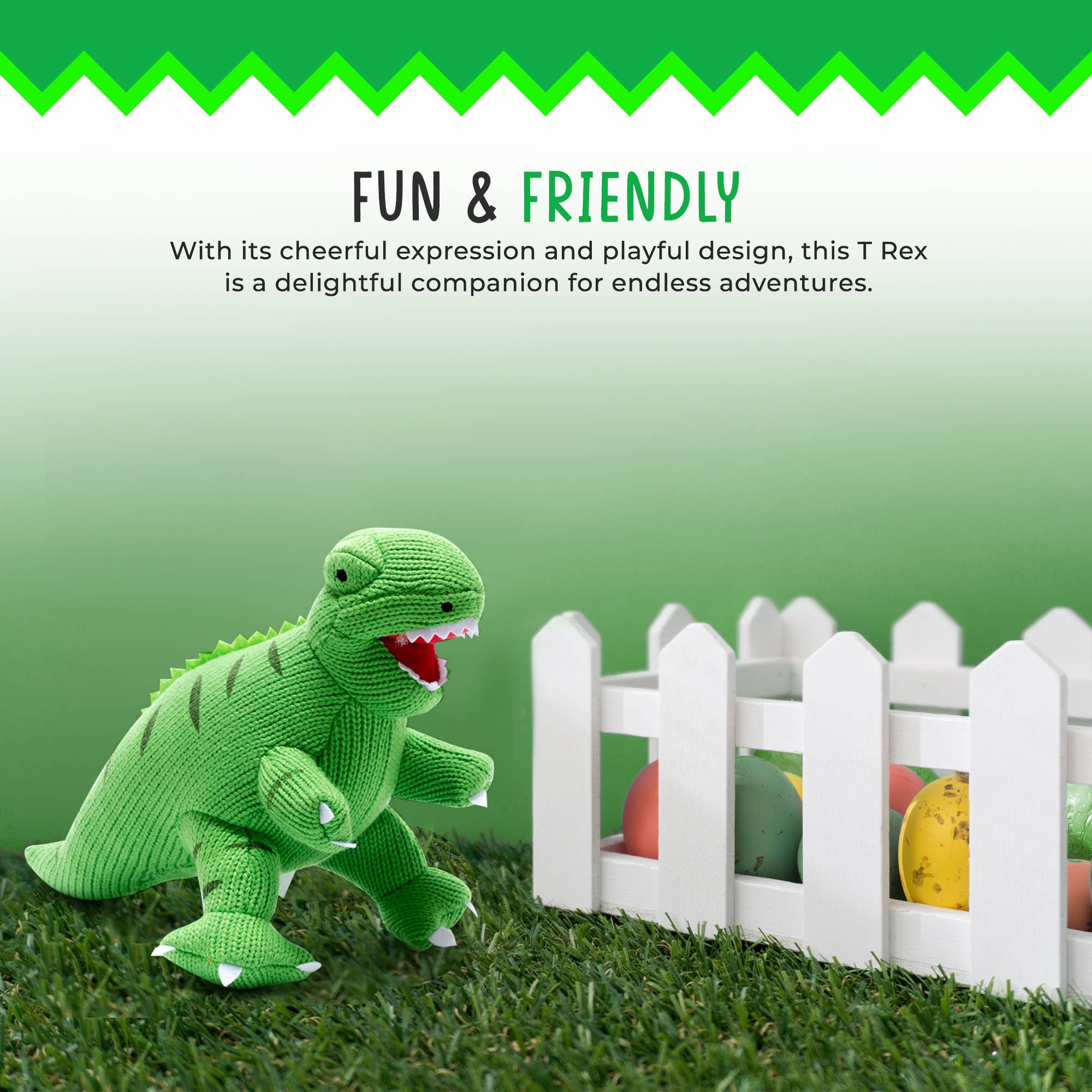 Best Years - Knitted T - Rex Dinosaur Soft Toy - Green - Baby&More