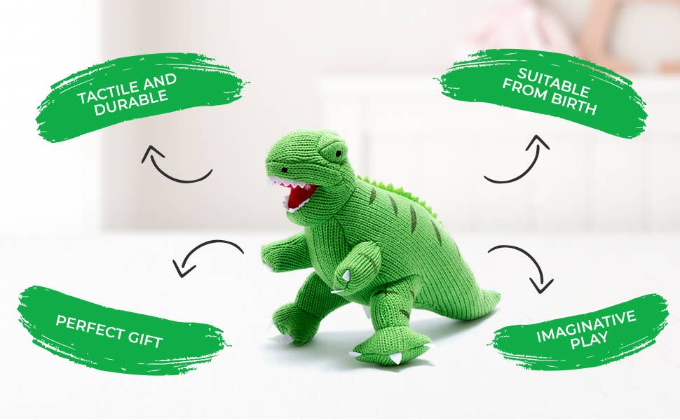 Best Years - Knitted T - Rex Dinosaur Soft Toy - Green - Baby&More