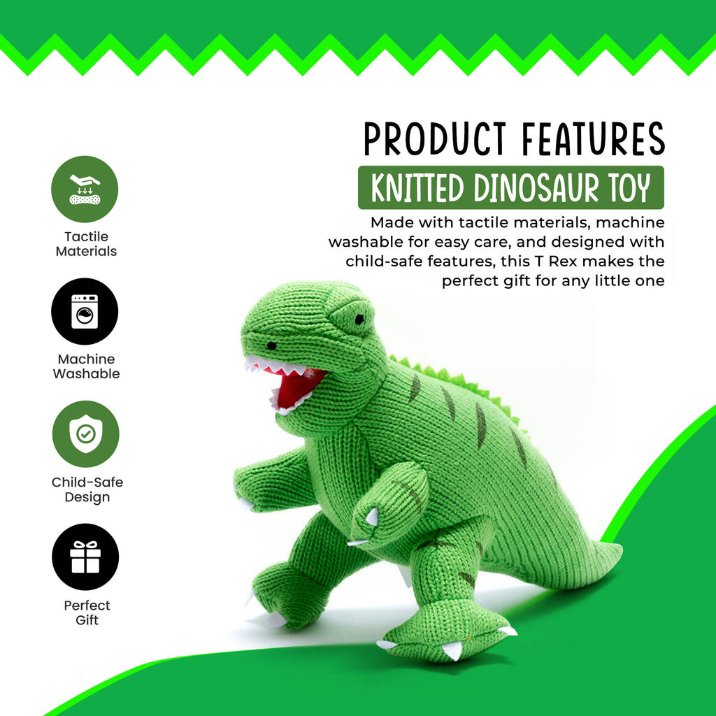Best Years - Knitted T - Rex Dinosaur Soft Toy - Green - Baby&More