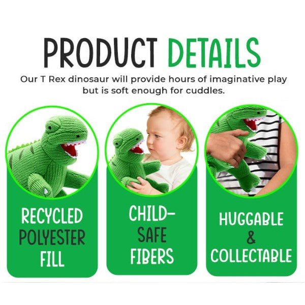 Best Years - Knitted T - Rex Dinosaur Soft Toy - Green - Baby&More