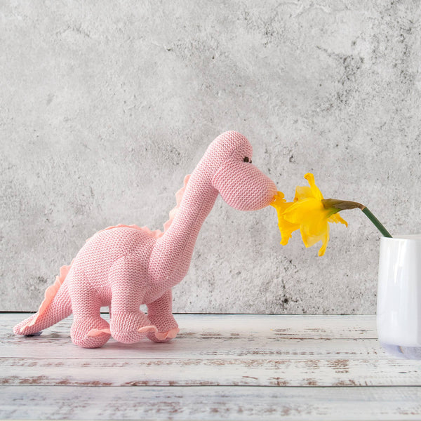 Best Years Ltd - Dinosaur Baby Rattle, Knitted Organic Cotton Pink Diplodocus - Baby&More