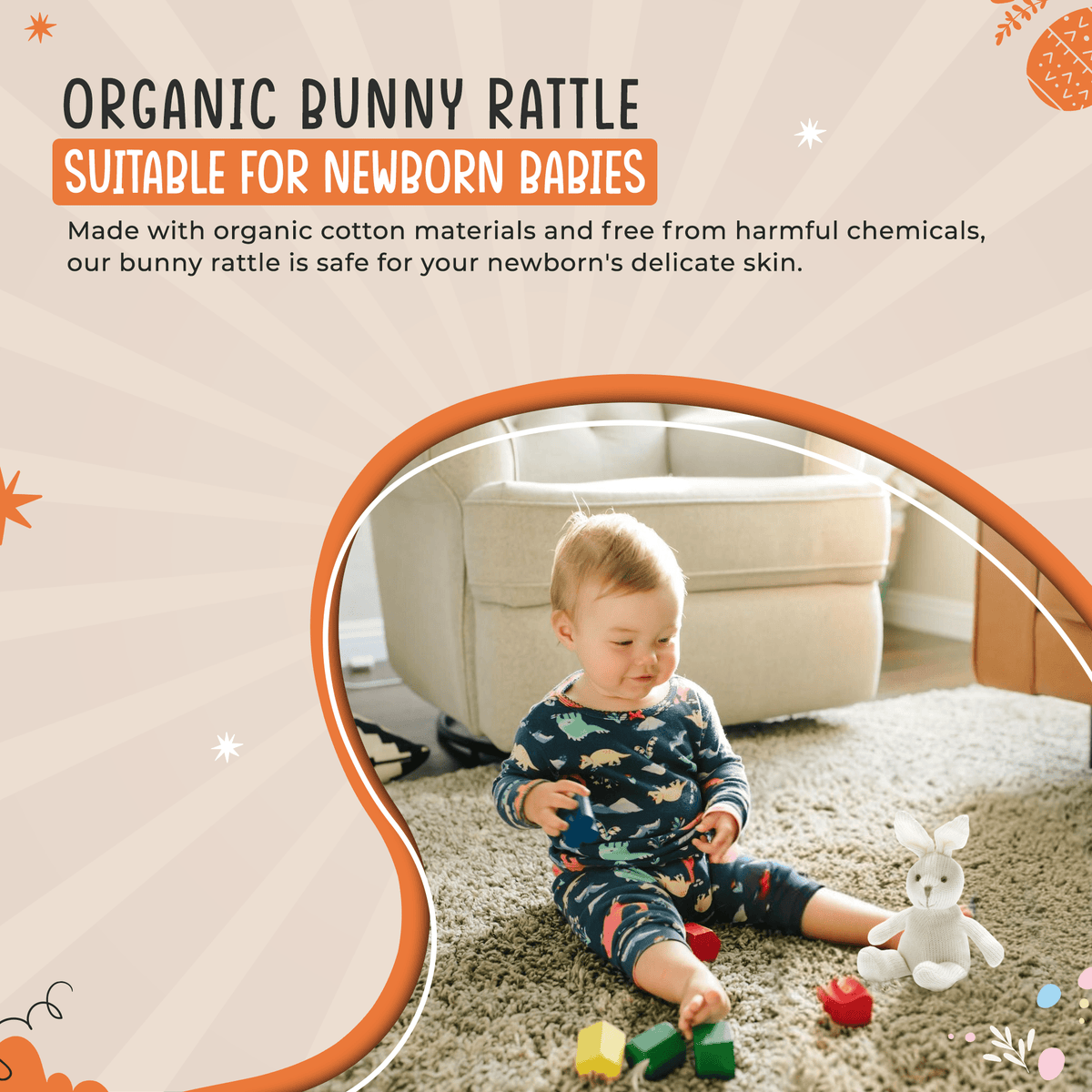 Best Years Ltd - White Bunny Rabbit Baby Rattle, Knitted Organic Cotton - Baby&More